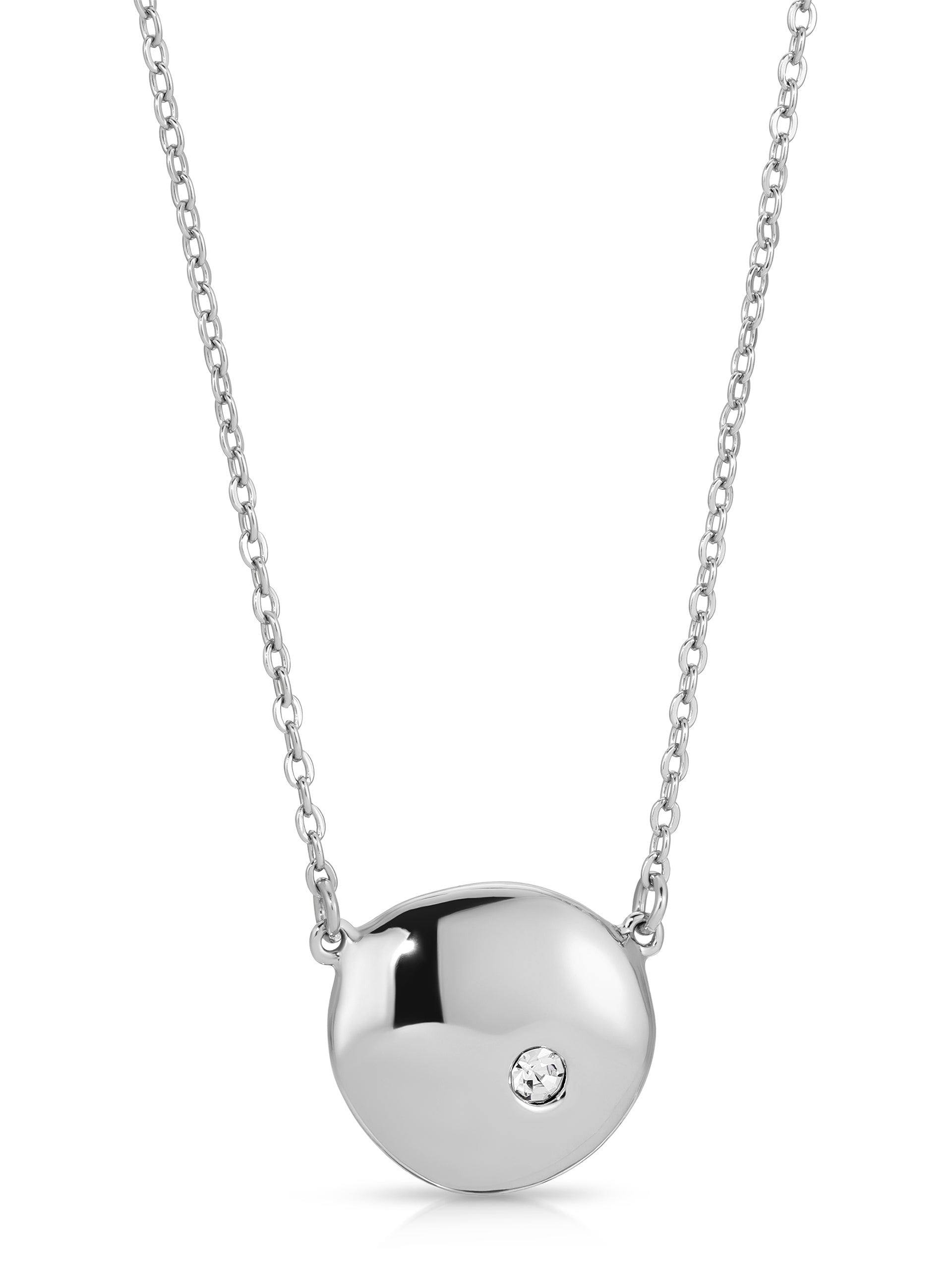 Polished Pebble Pendant Necklace Rhodium Plated 2
