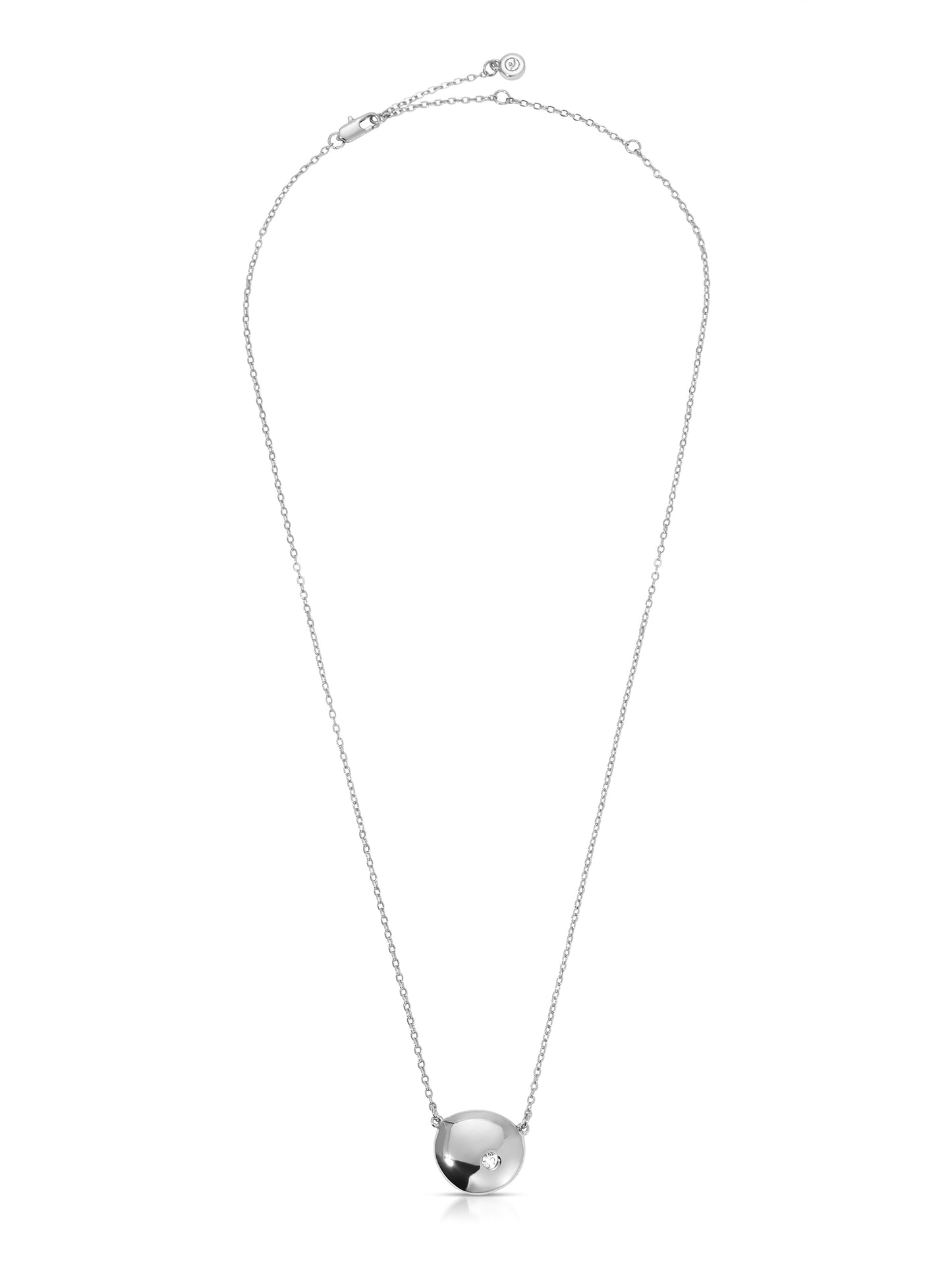 Polished Pebble Pendant Necklace Rhodium Plated