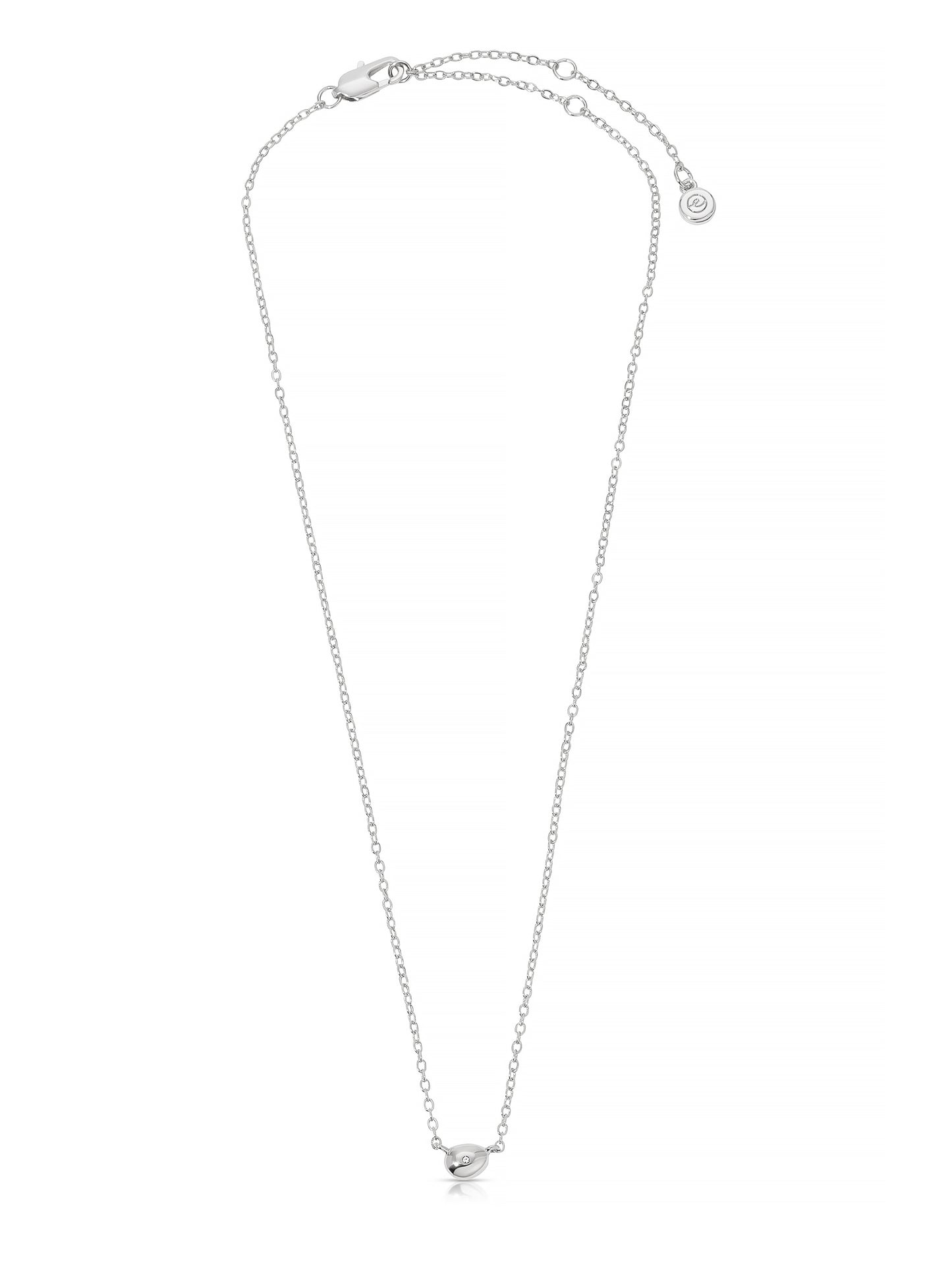 Polished Dainty Pebble Necklace Rhodium Plated