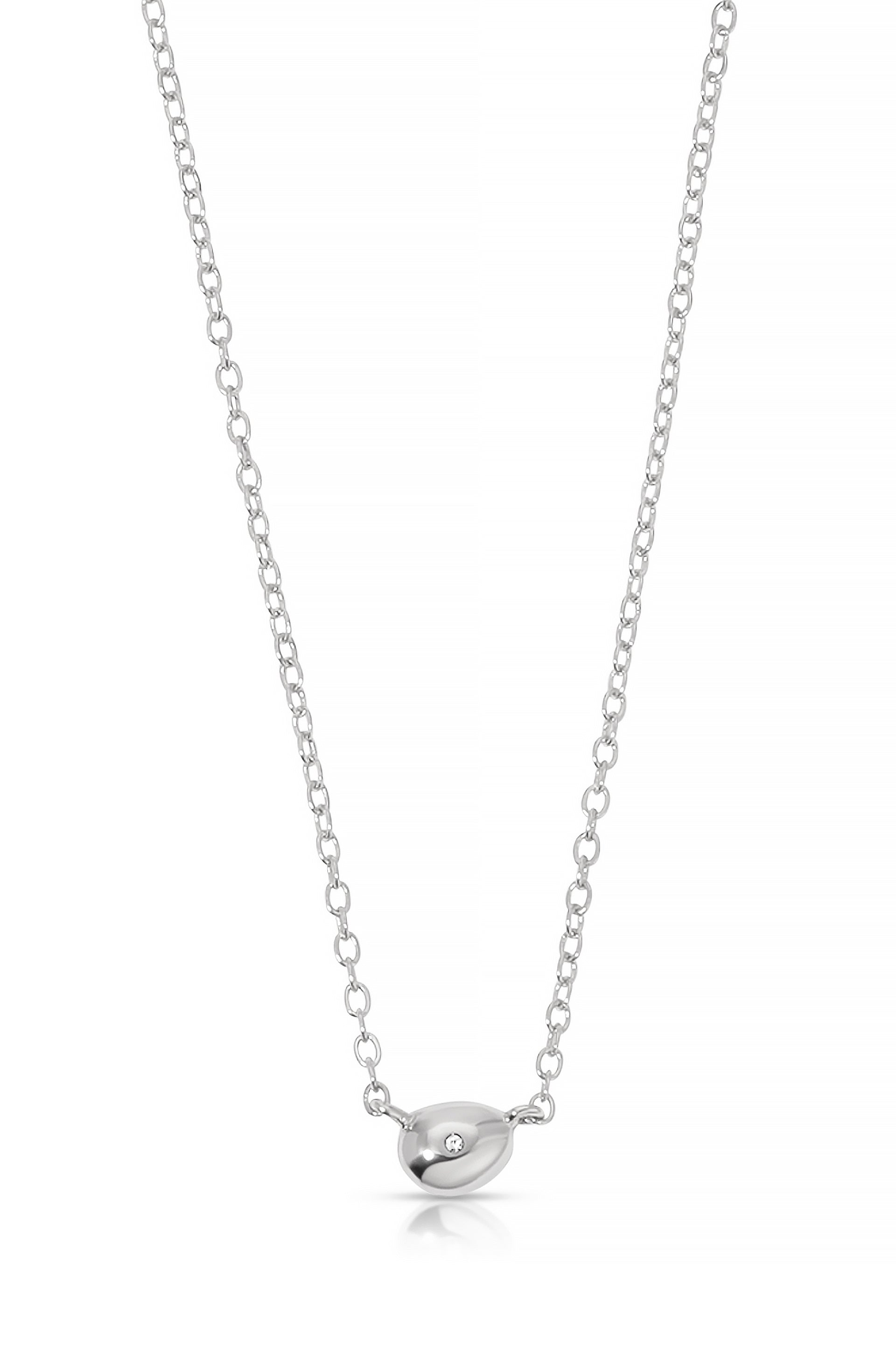 Polished Dainty Pebble Necklace Rhodium Plated 2