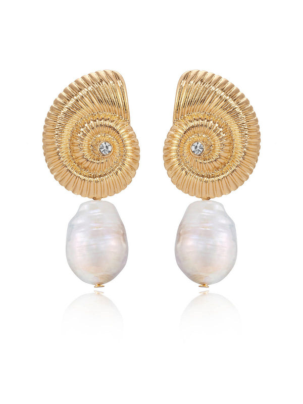 Nautilus Shell Freshwater Pearl Earrings