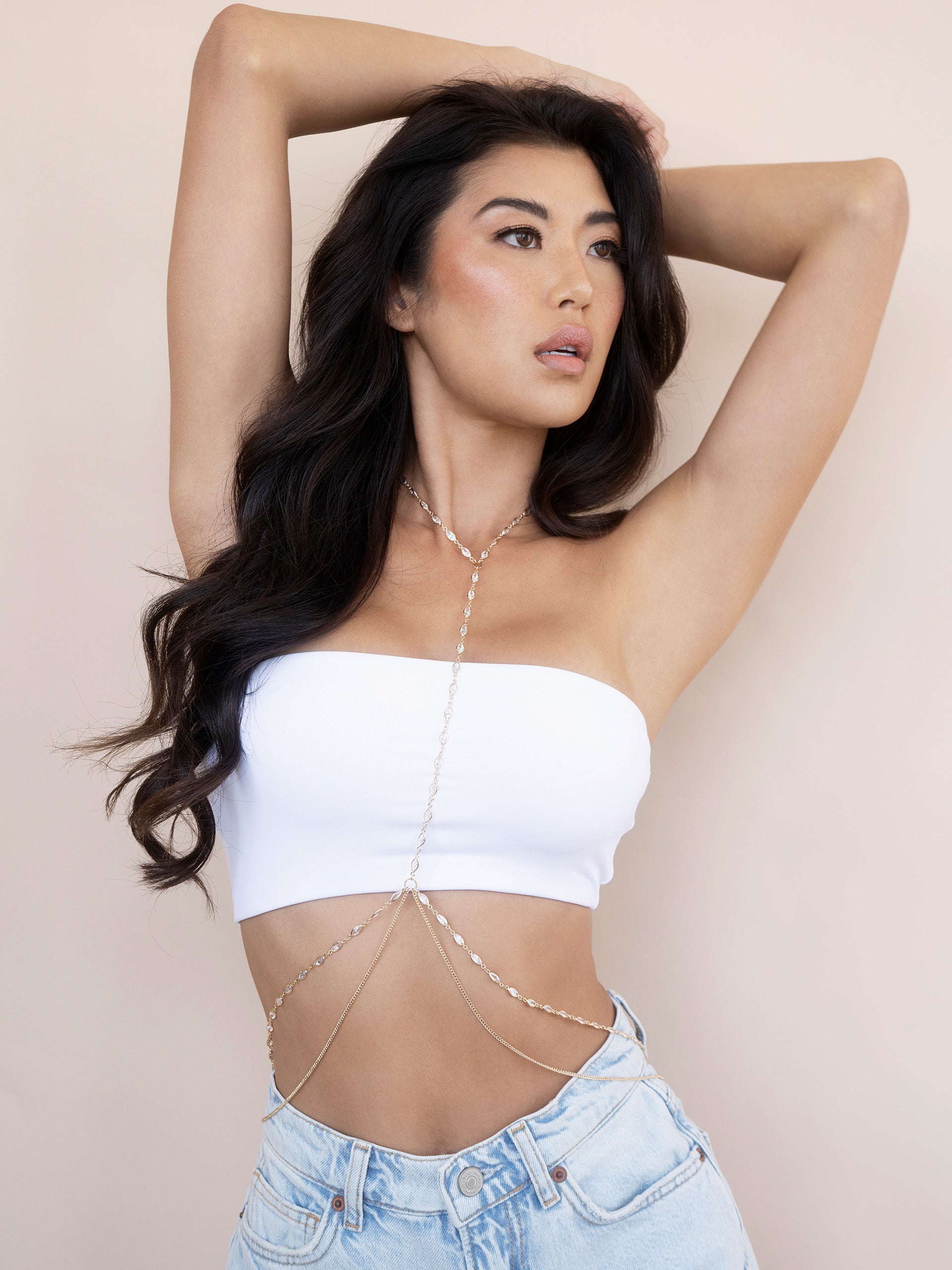 Crystal Baguette Body Chain on model 3