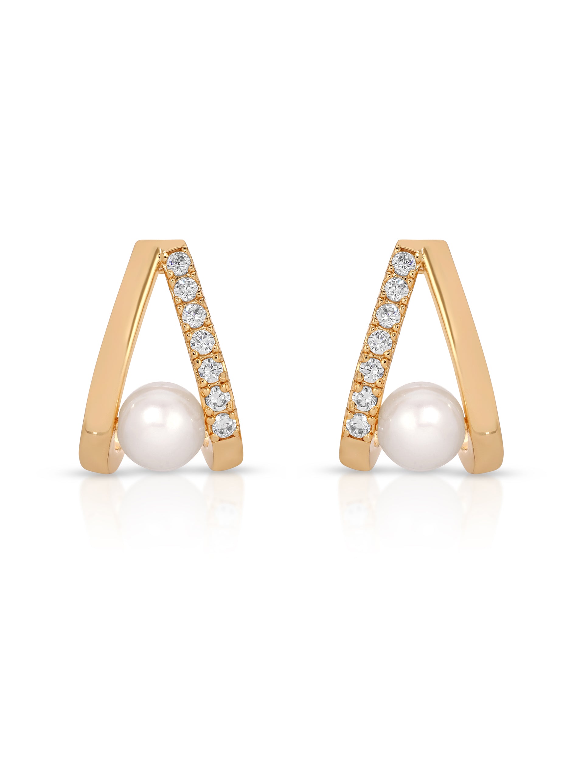 Pavé and Pearl Earrings Pearl with 18k Gold Plating 2