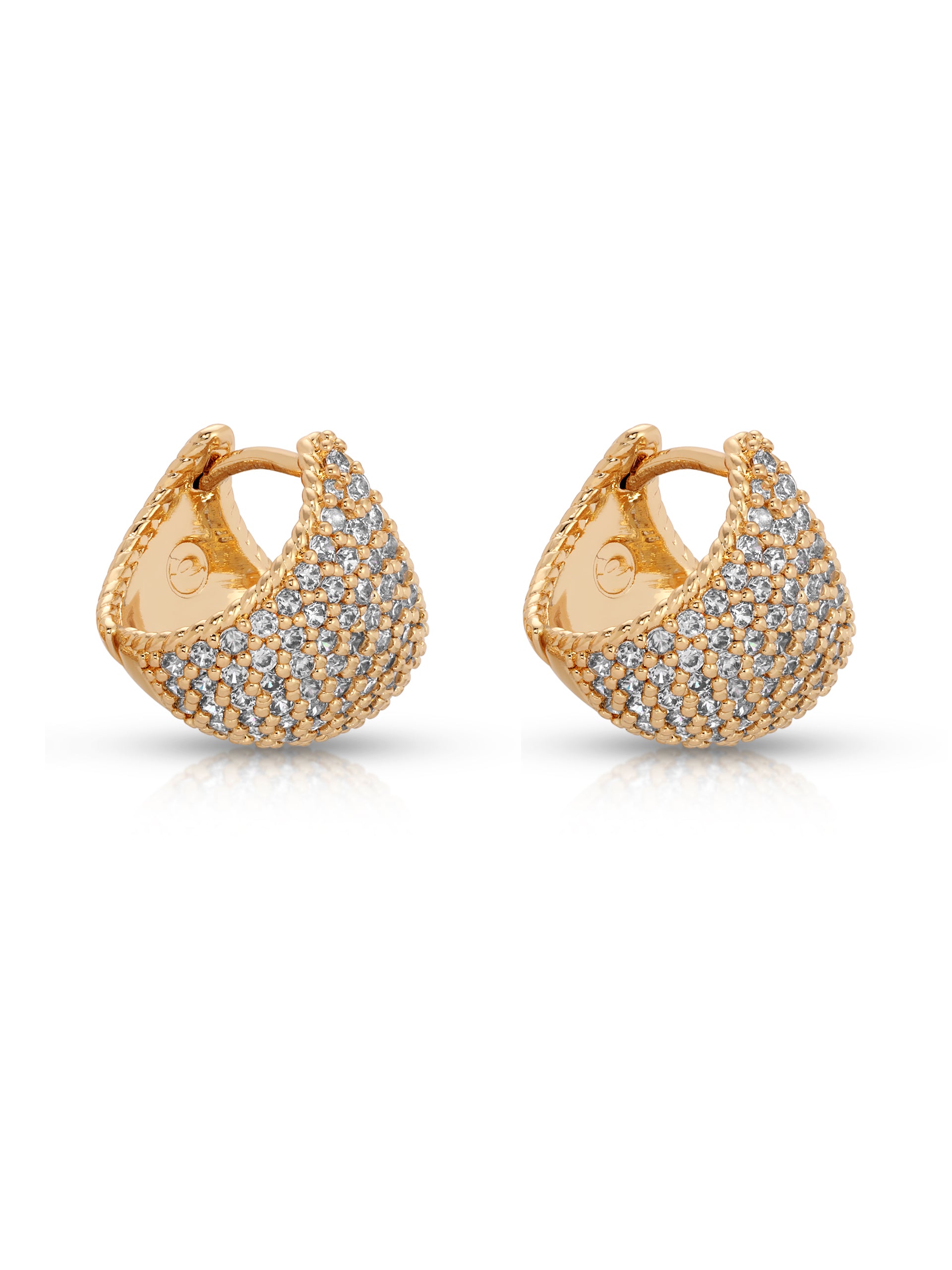 Pavé Encrusted Huggie Hoops Clear Crystal with 18k Gold Plating 3