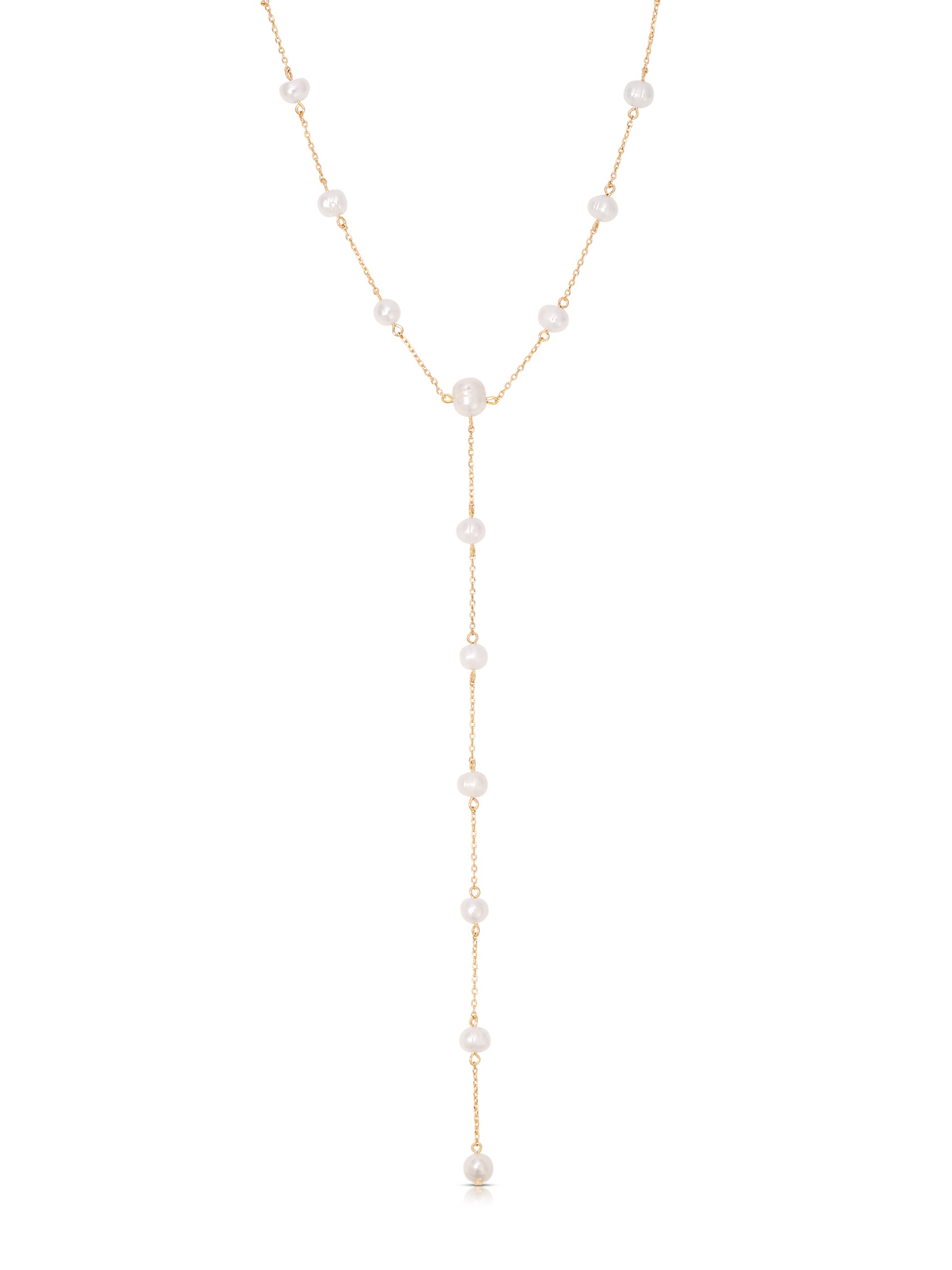 Dripping Pearl Lariat Necklace Pearl with 18k Gold Plating