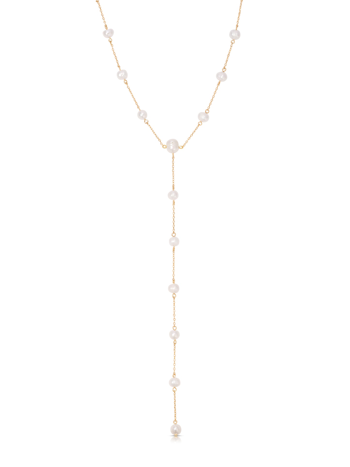 Dripping Pearl Lariat Necklace Pearl with 18k Gold Plating