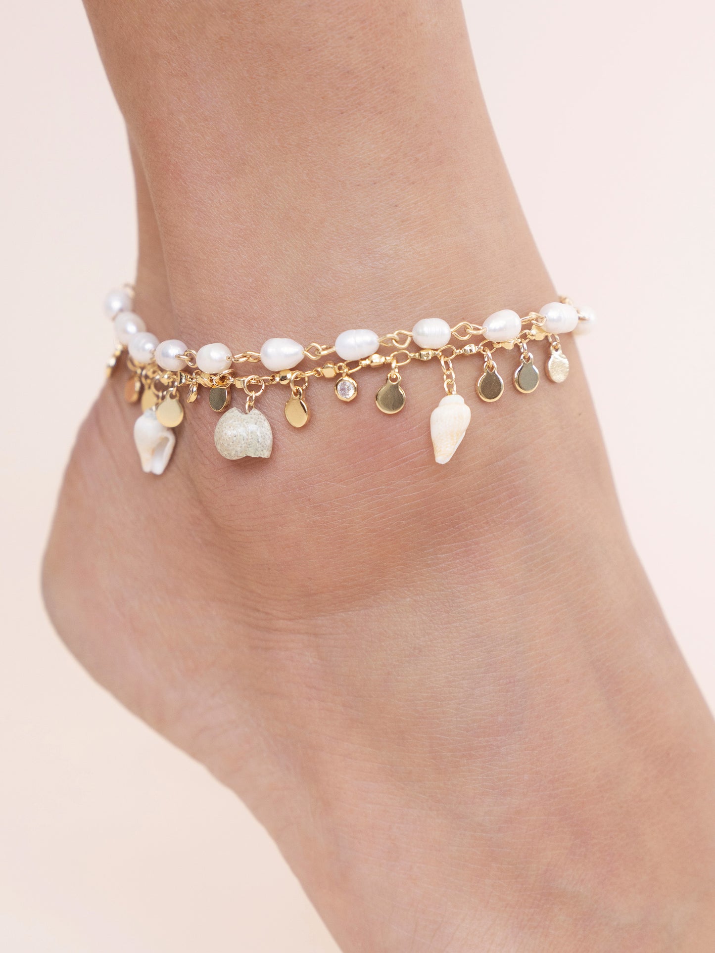 Layered Beach Treasures Anklet on model