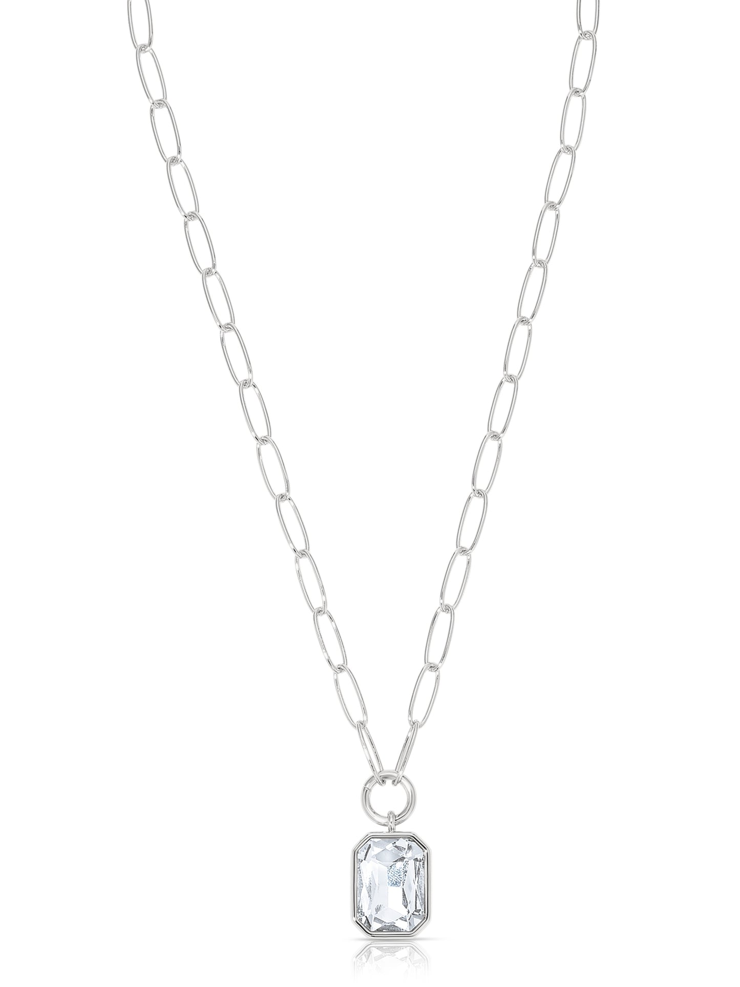 Deco Pendant Necklace Clear Crystal with Silver Plating 2