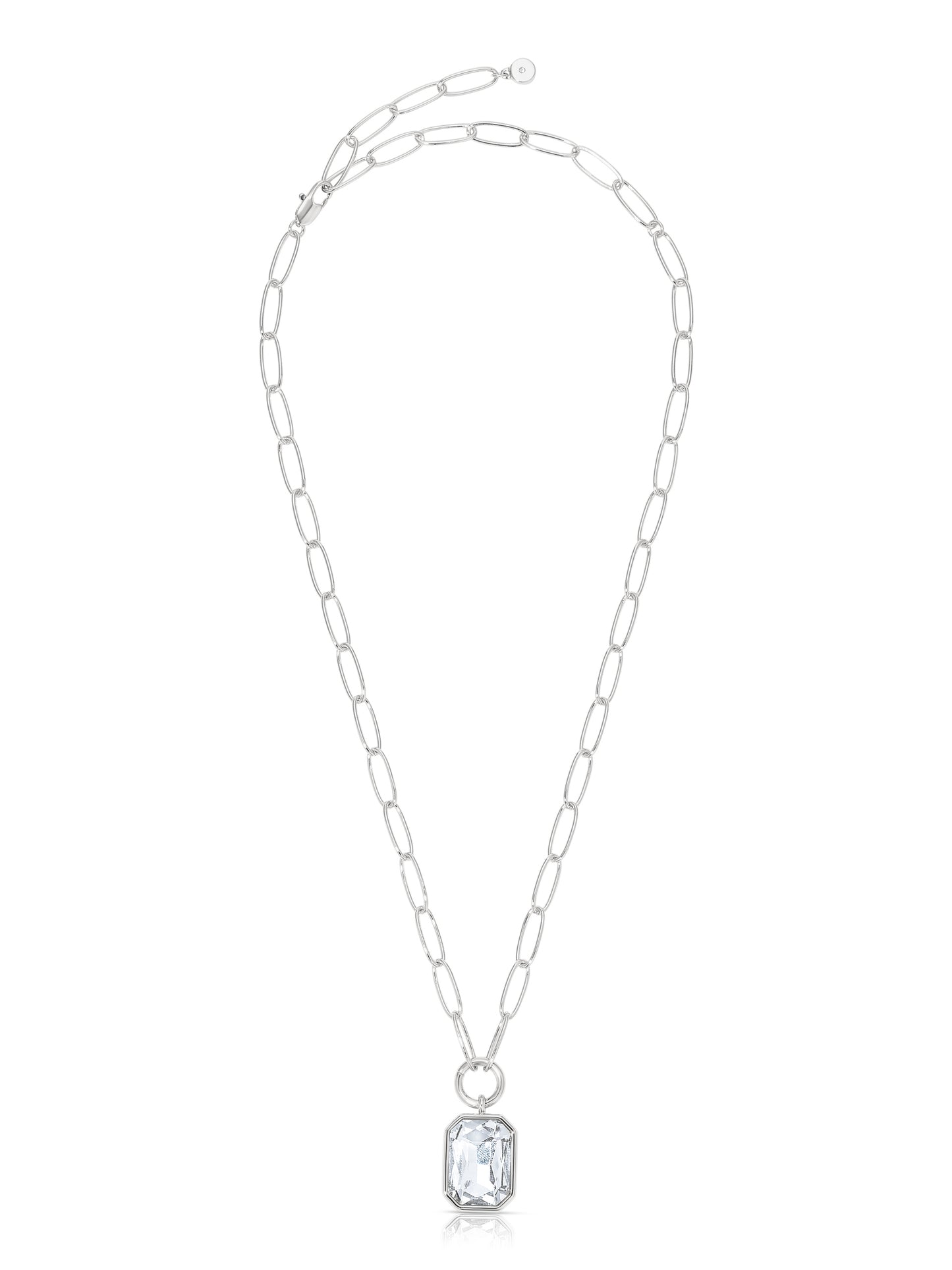 Deco Pendant Necklace Clear Crystal with Silver Plating