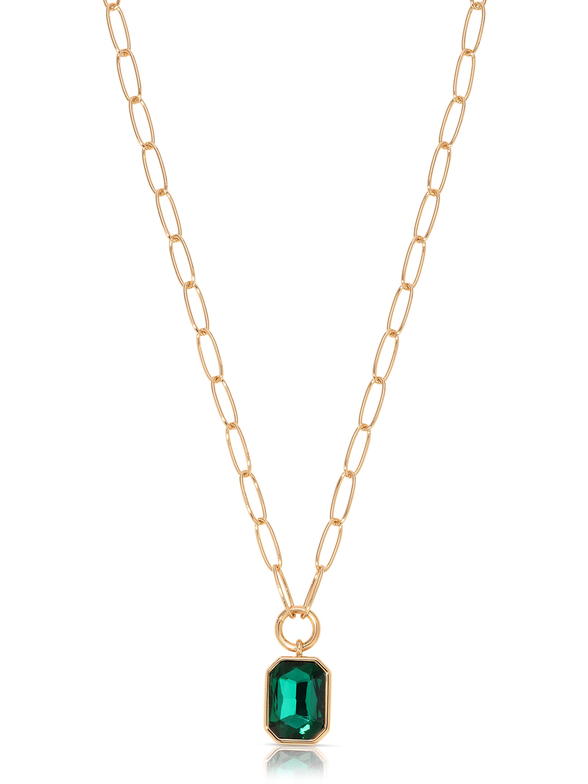 Deco Pendant Necklace Emerald Crystal with 18k Gold Plating