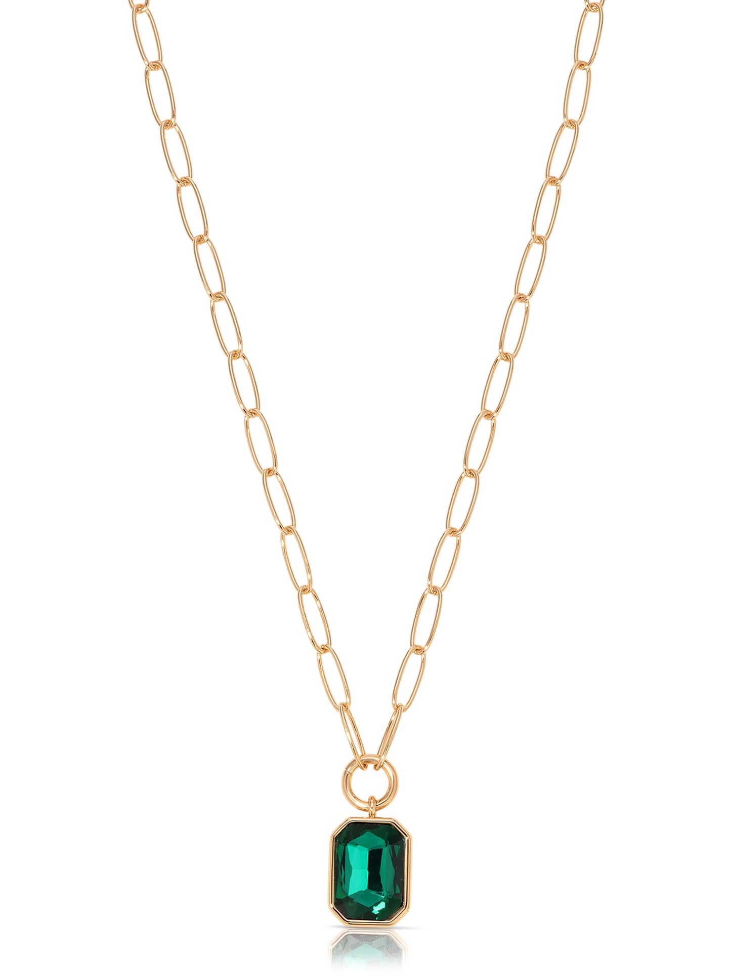 Deco Pendant Necklace Emerald Crystal with 18k Gold Plating
