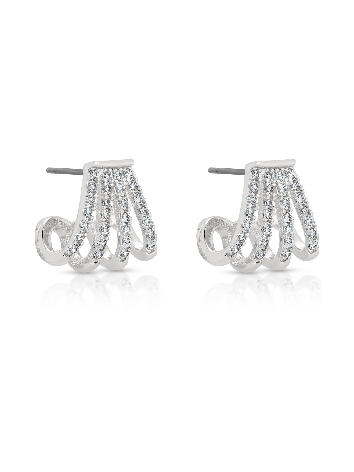 Glisten Wing Pavé Earrings Clear Crystal with Silver Plating 2