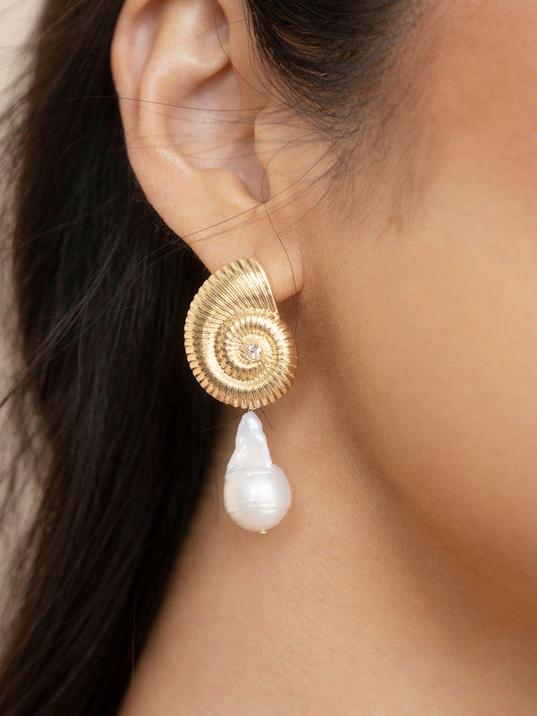 Nautilus Shell Freshwater Pearl Earrings Second
