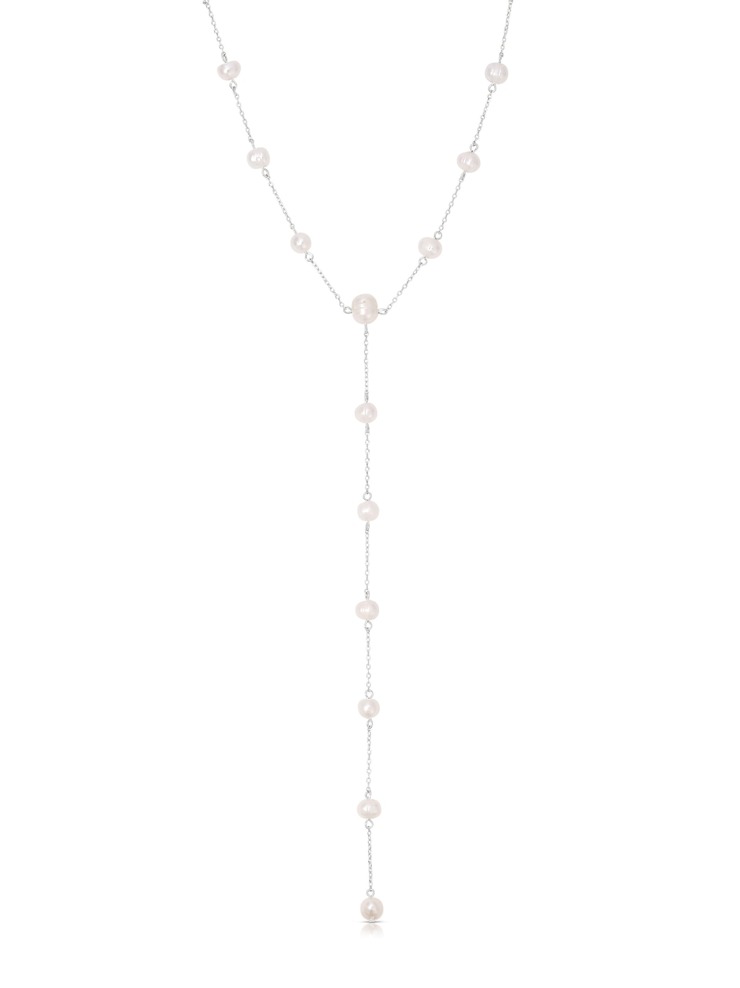 Dripping Pearl Lariat Necklace Pearl with Silver Plating 2