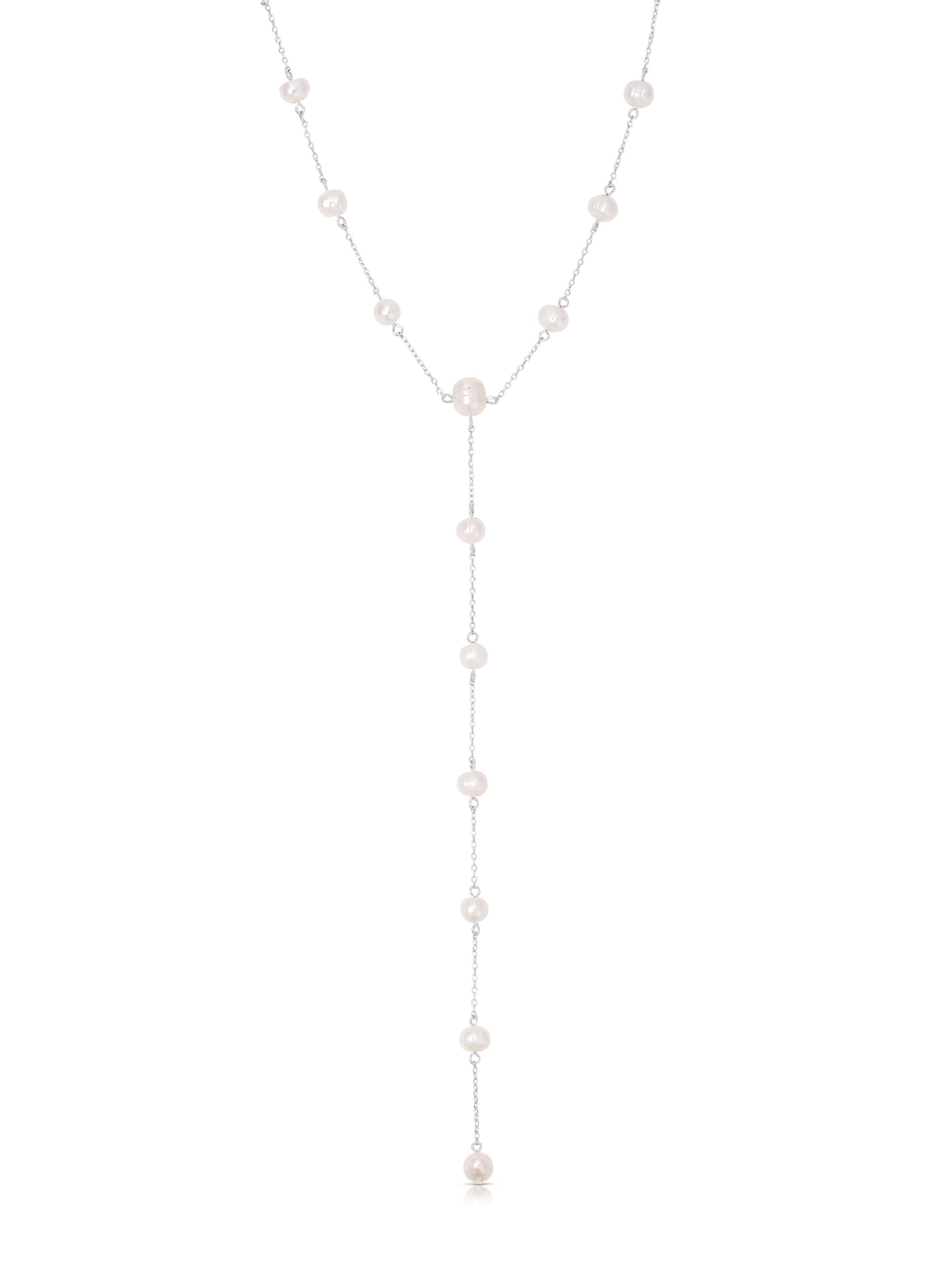 Dripping Pearl Lariat Necklace Pearl with Silver Plating 2