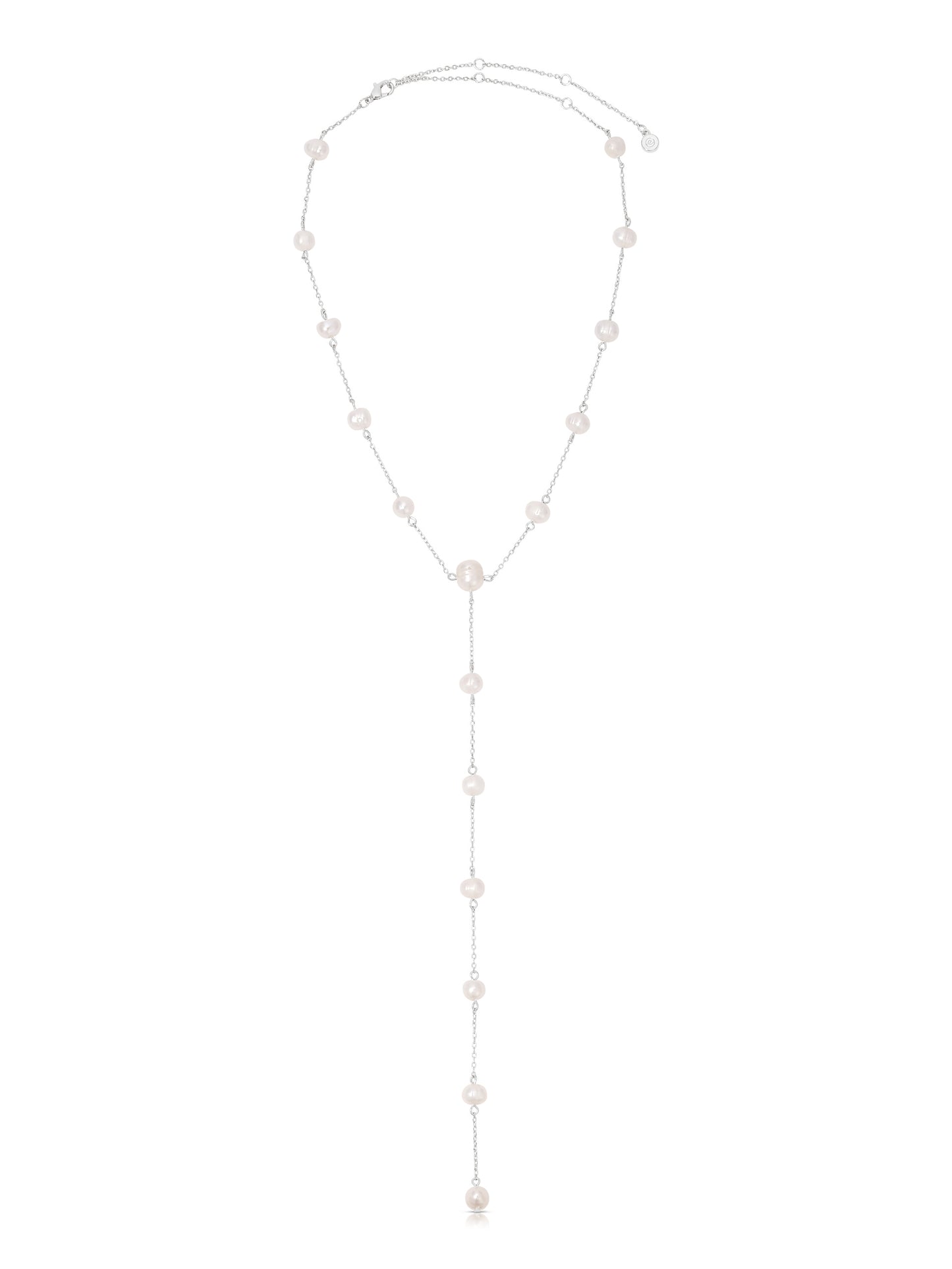 Dripping Pearl Lariat Necklace Pearl with Silver Plating