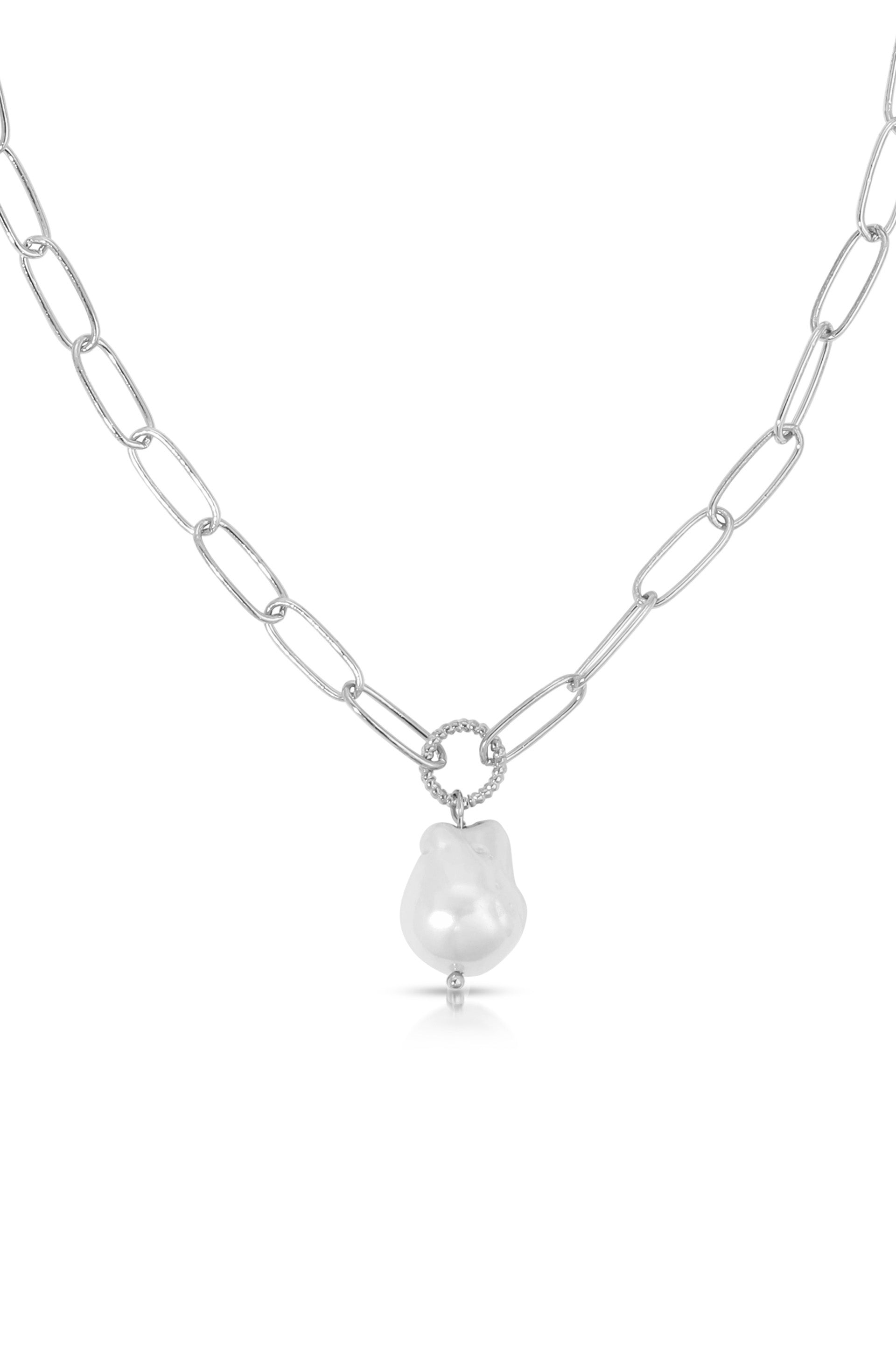 Single Pearl Chain Necklace Pearl with Silver Plating 2