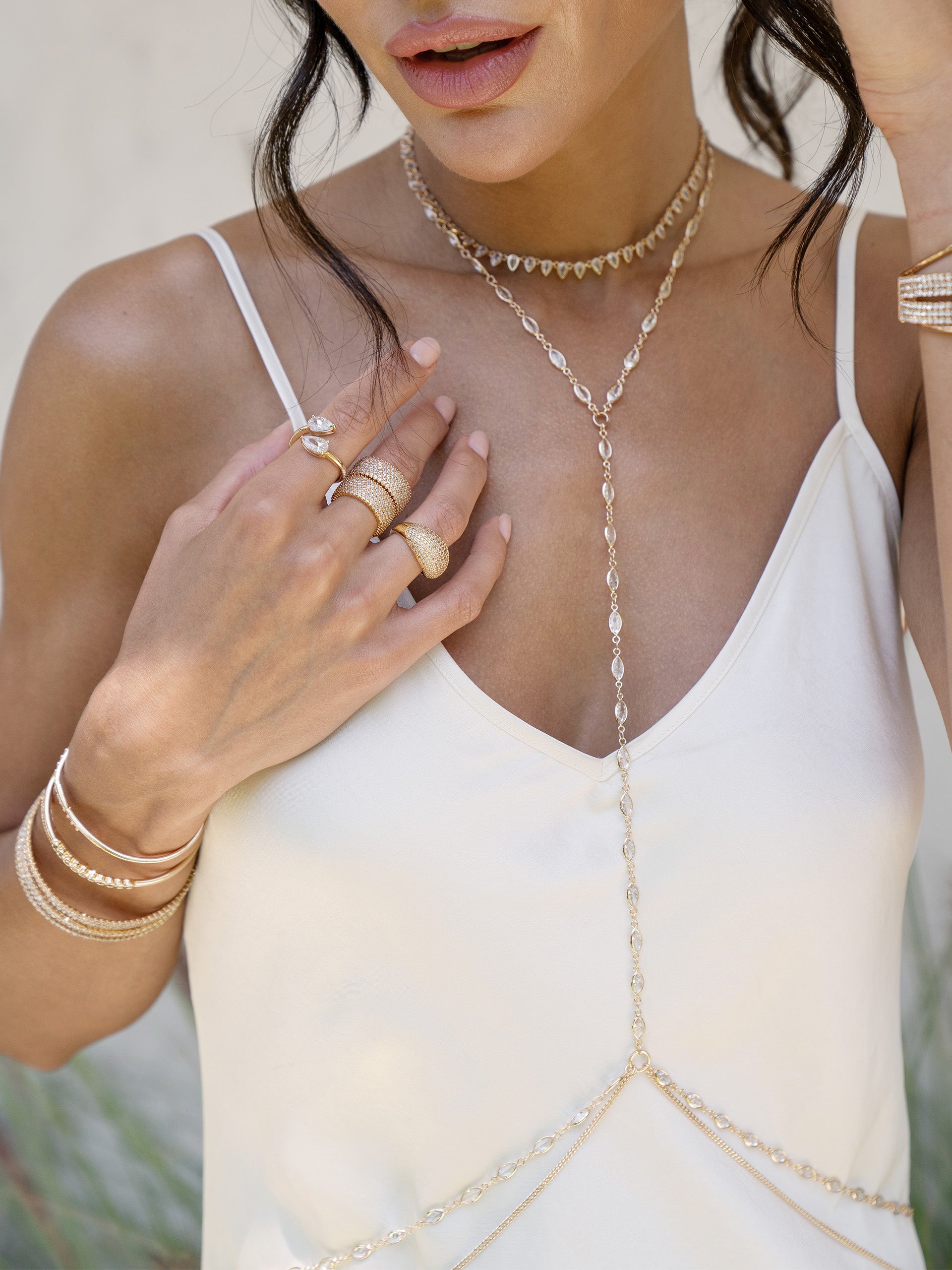 Crystal Baguette Body Chain on a model 5