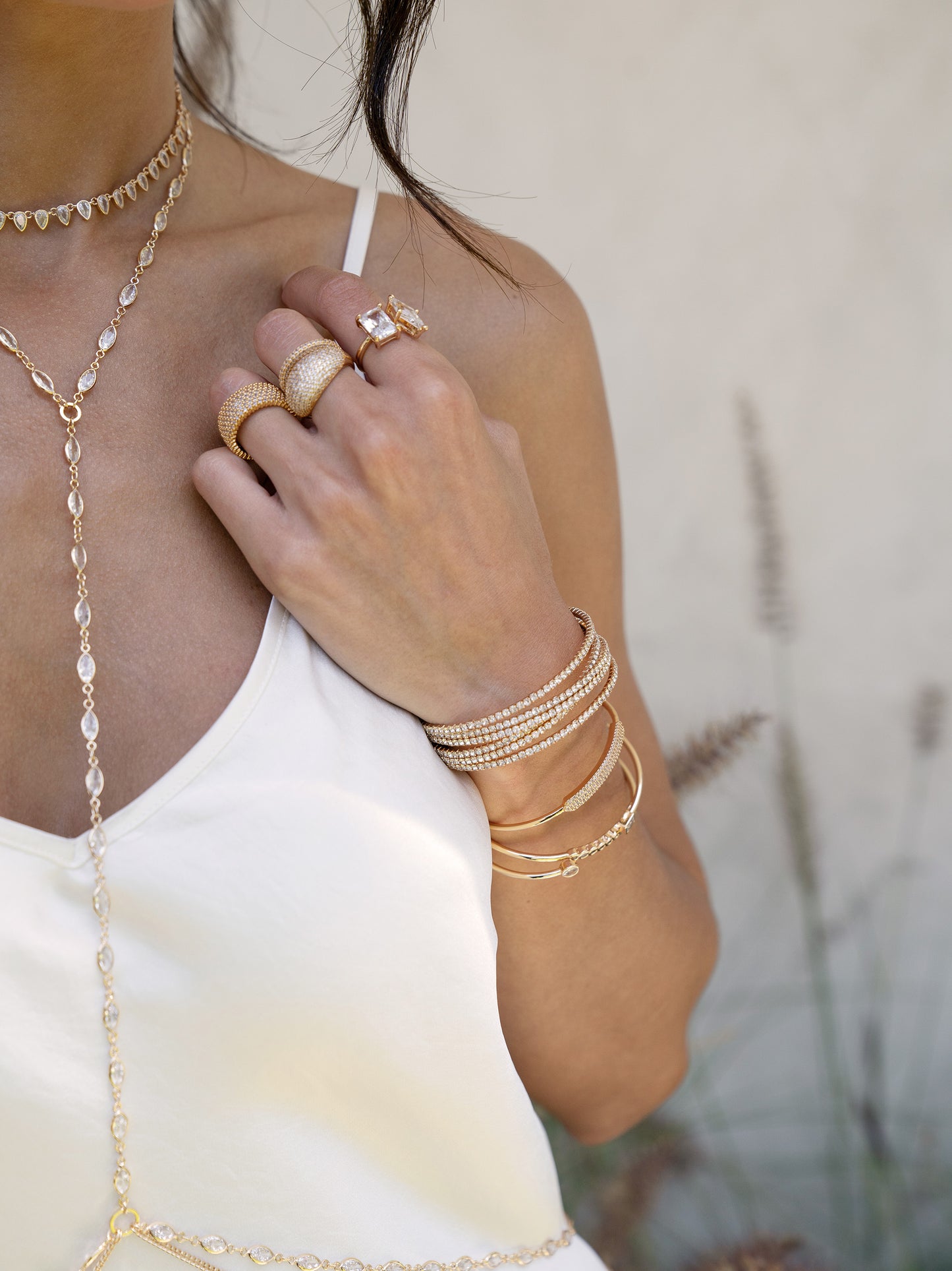 Crystal Strand Cuff on model 2