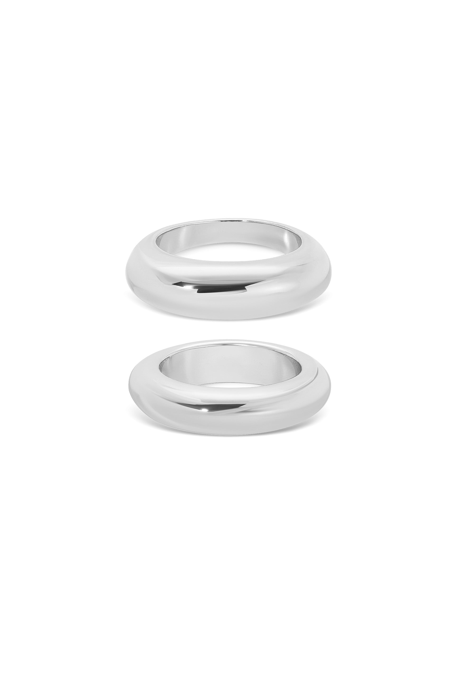 Modern Dome Ring Set Silver Plated