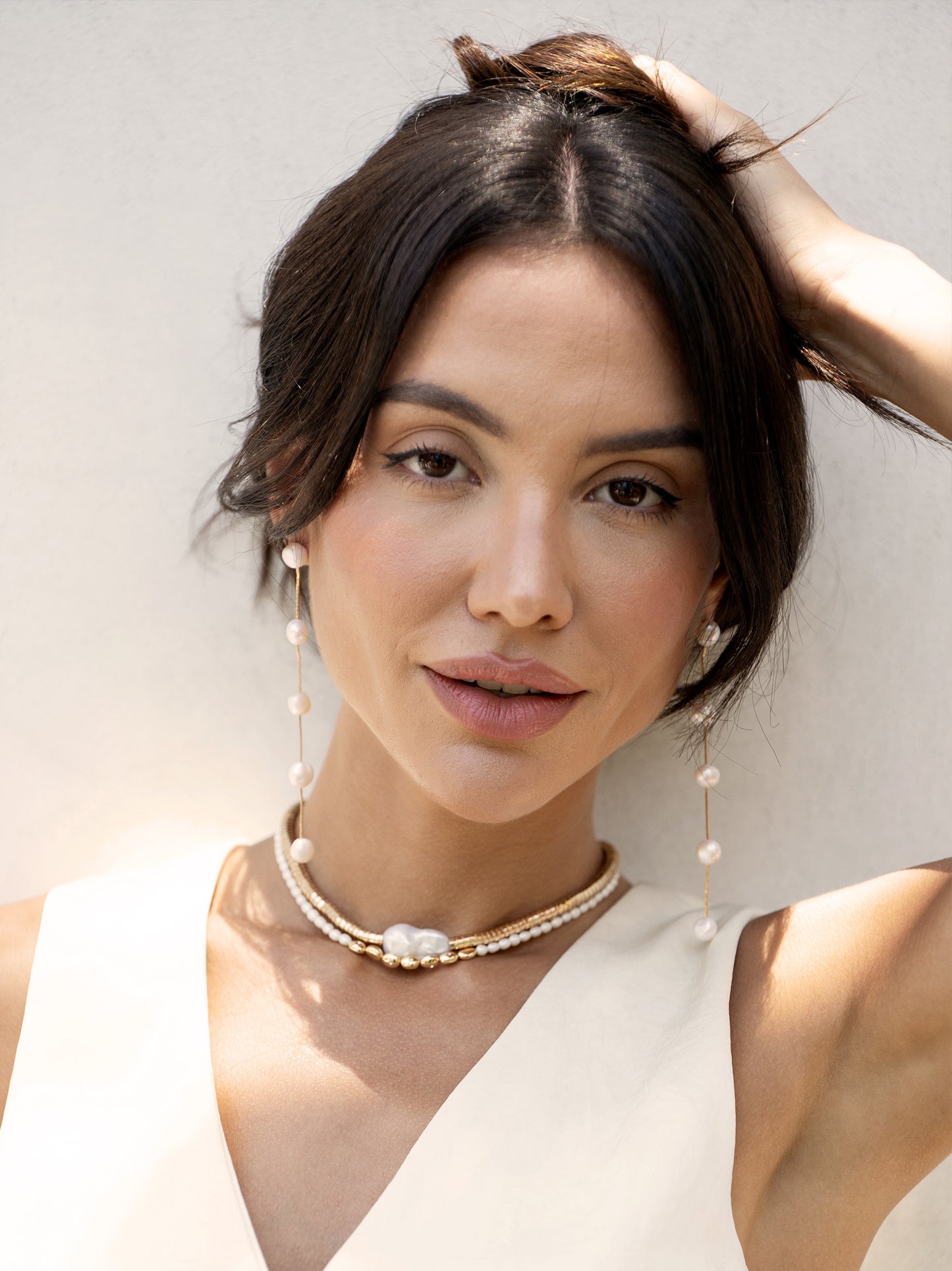 Liquid Gold and Pearl Choker Pearl with 18k Gold Plating model 3