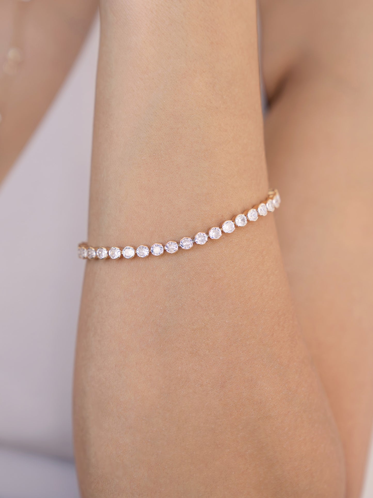 Crystal Chain Tennis Bracelet on model