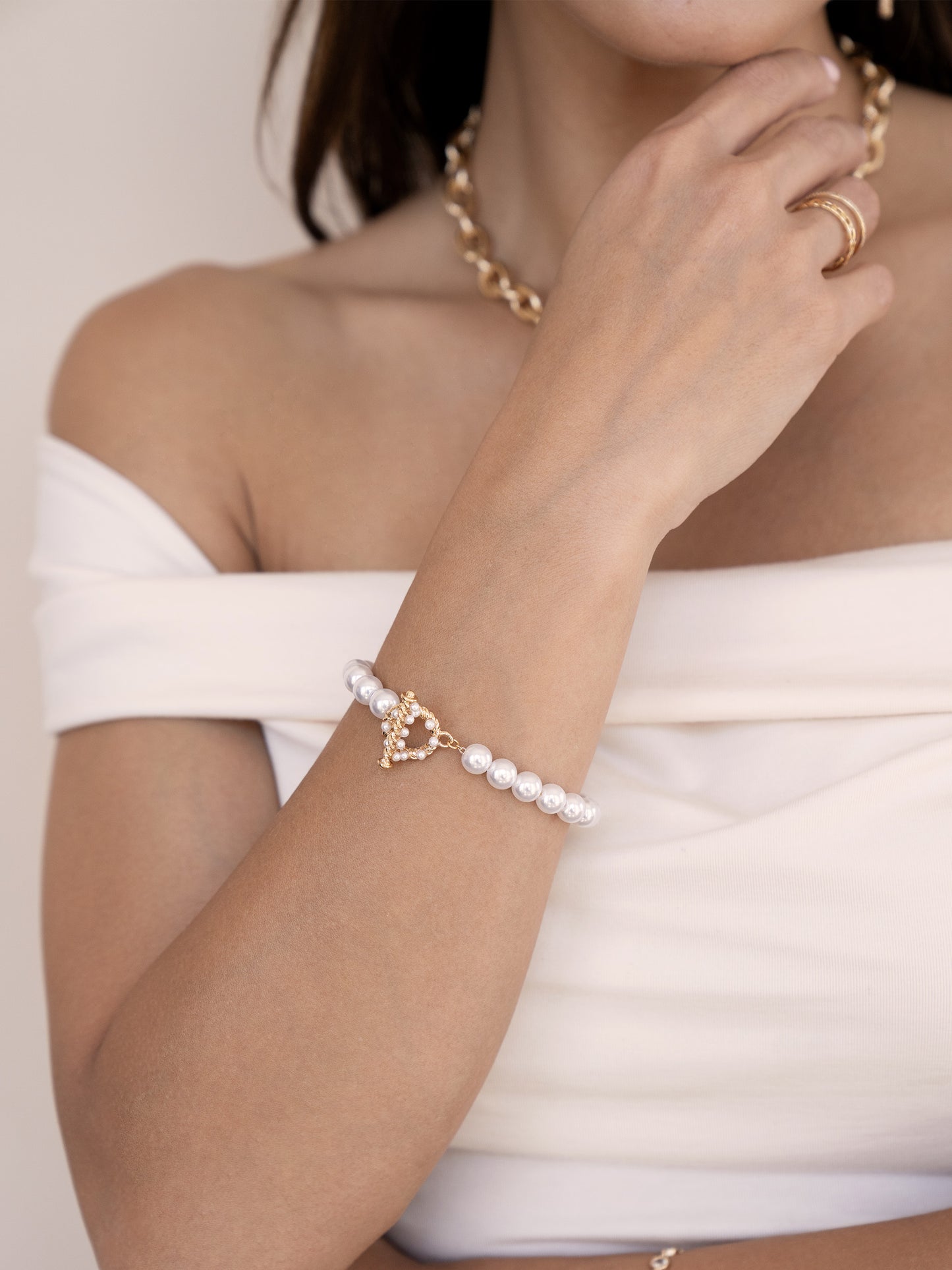 Pearl Sweetheart Bracelet on model 3