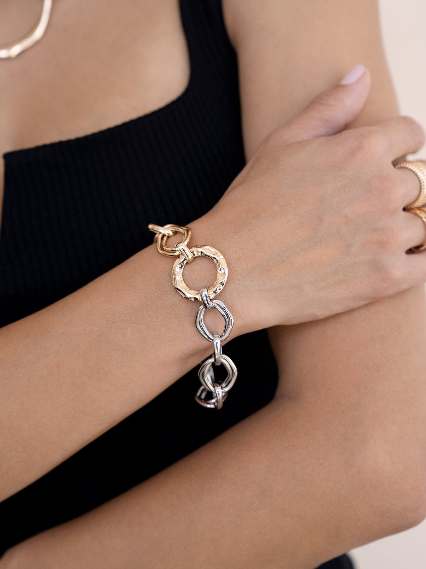 Mixed Metal Chain Link Bracelet on model