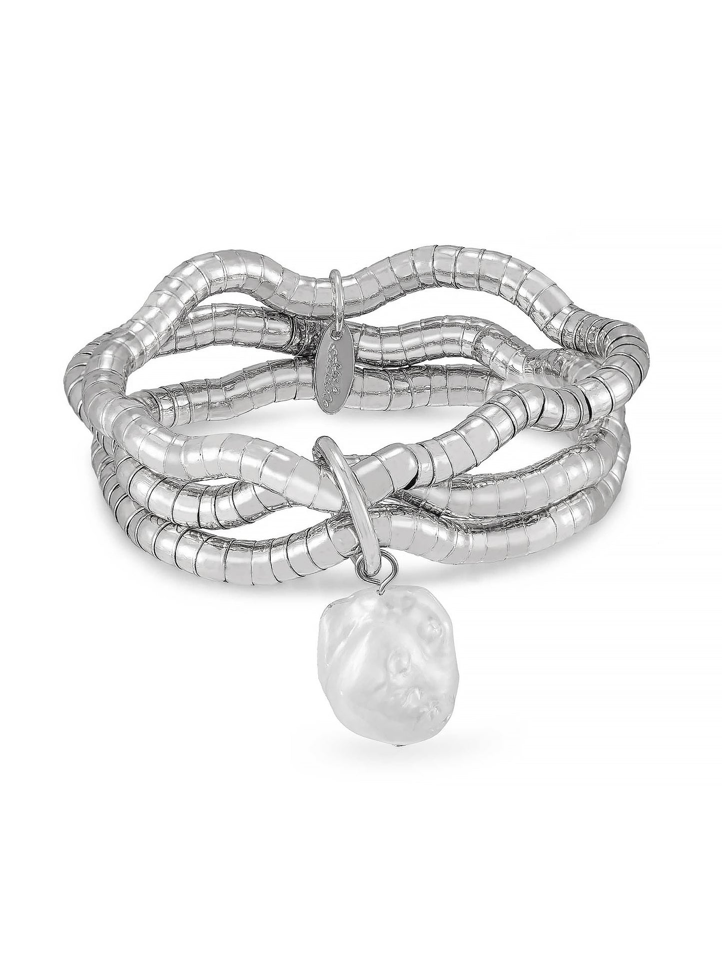 Liquid Gold and Pearl Stretch Bracelet Pearl with Silver Plating