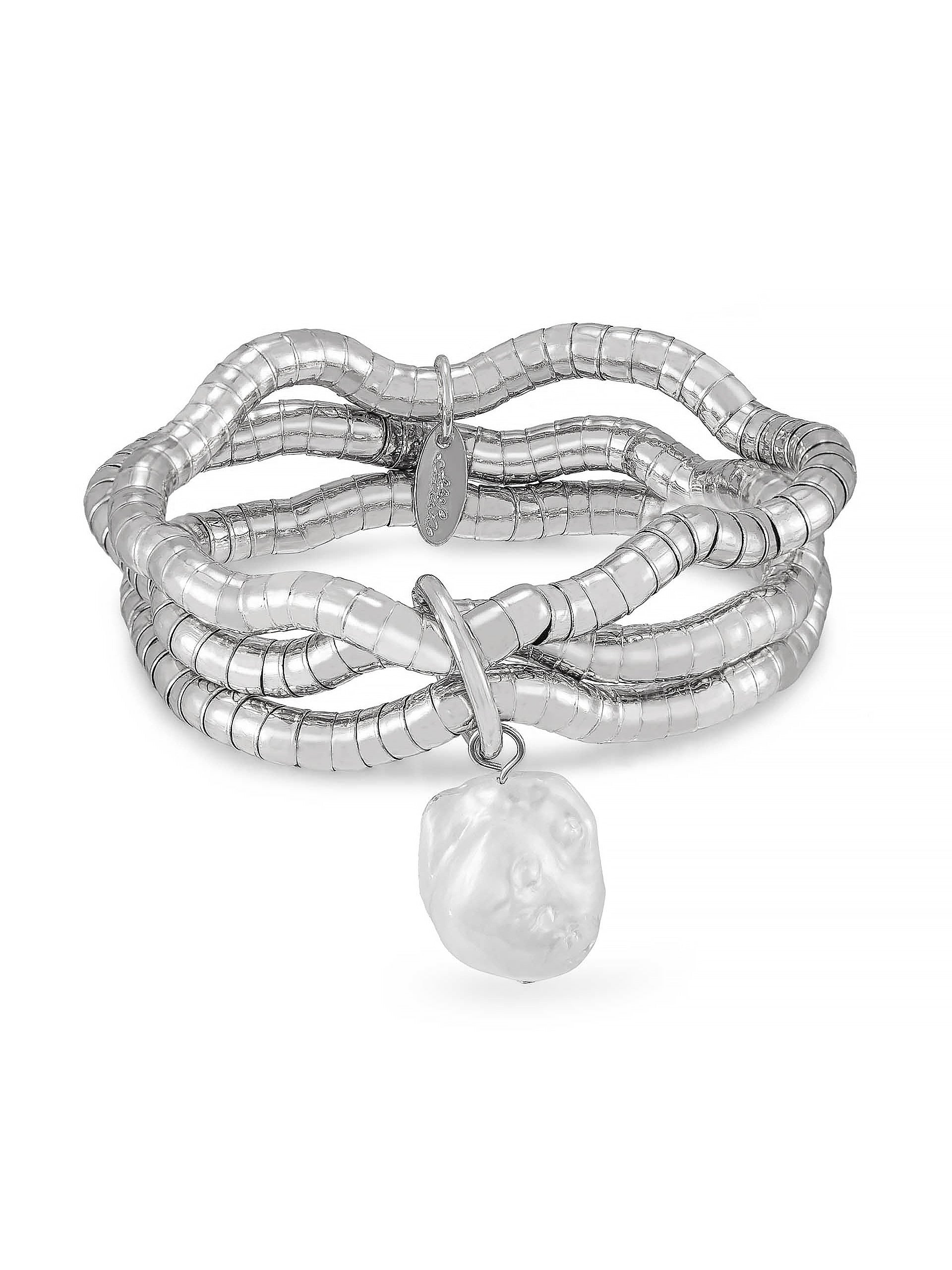 Liquid Gold and Pearl Stretch Bracelet Pearl with Silver Plating