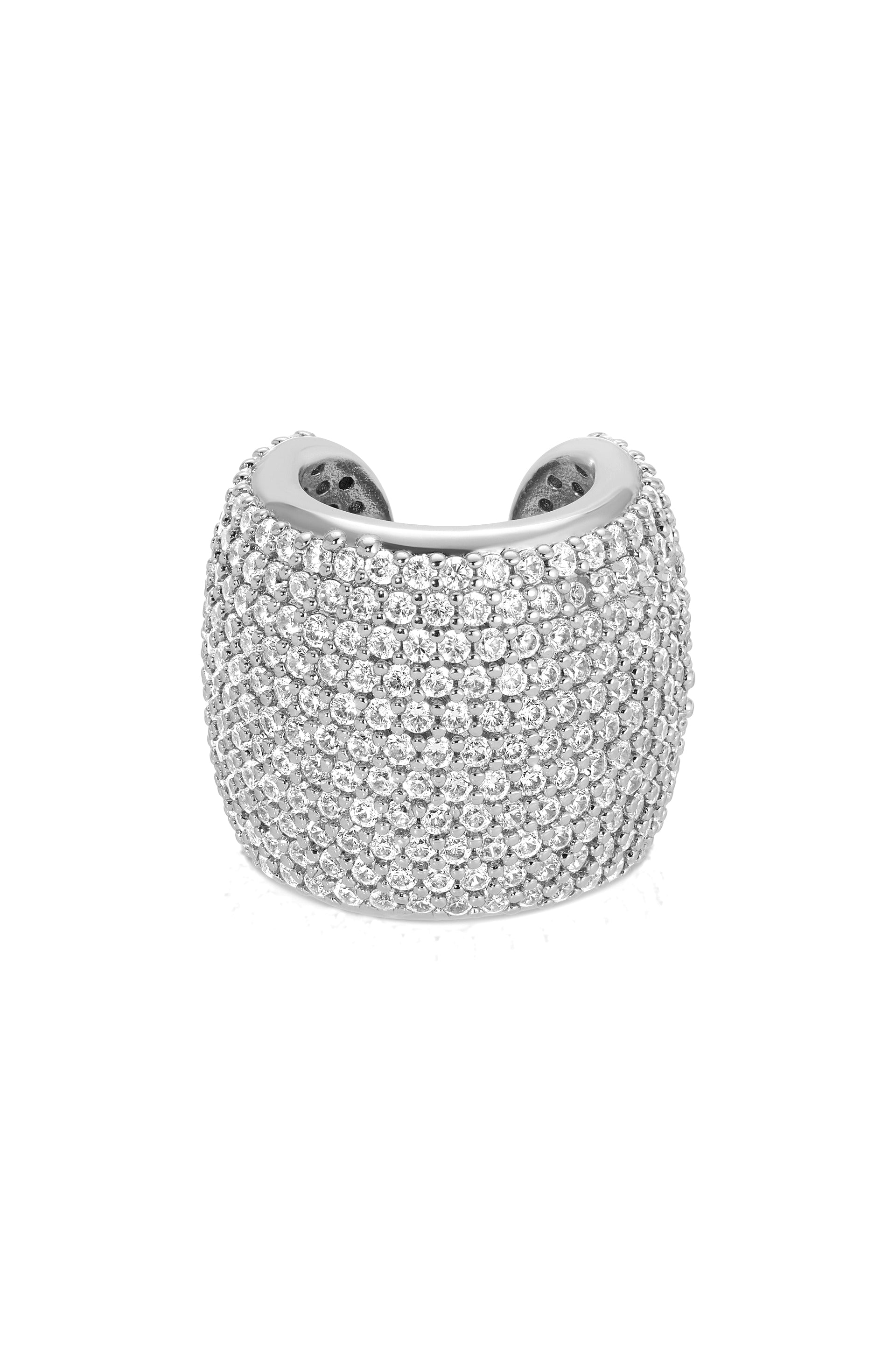 Crystal Statement Chunky Ear Cuff Clear Crystal with Silver Plating