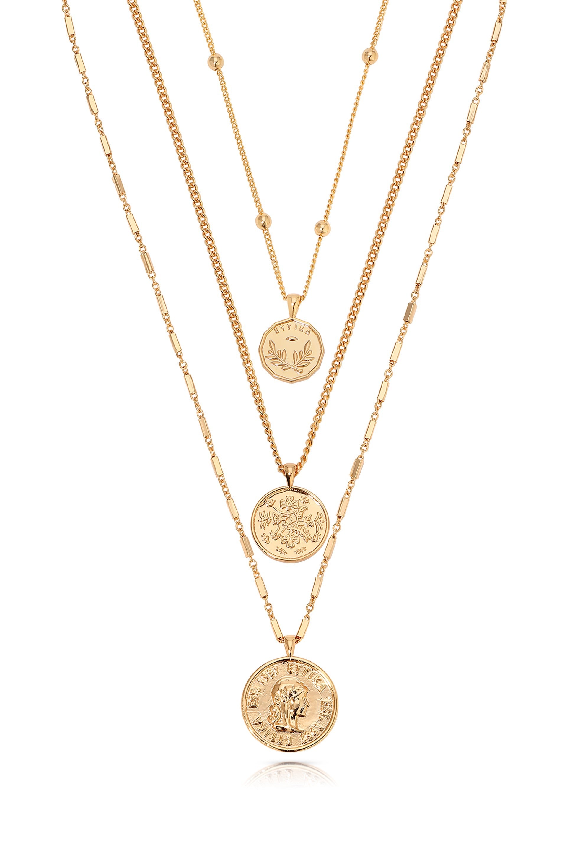 Three Coins Necklace Set 18k Gold Plated