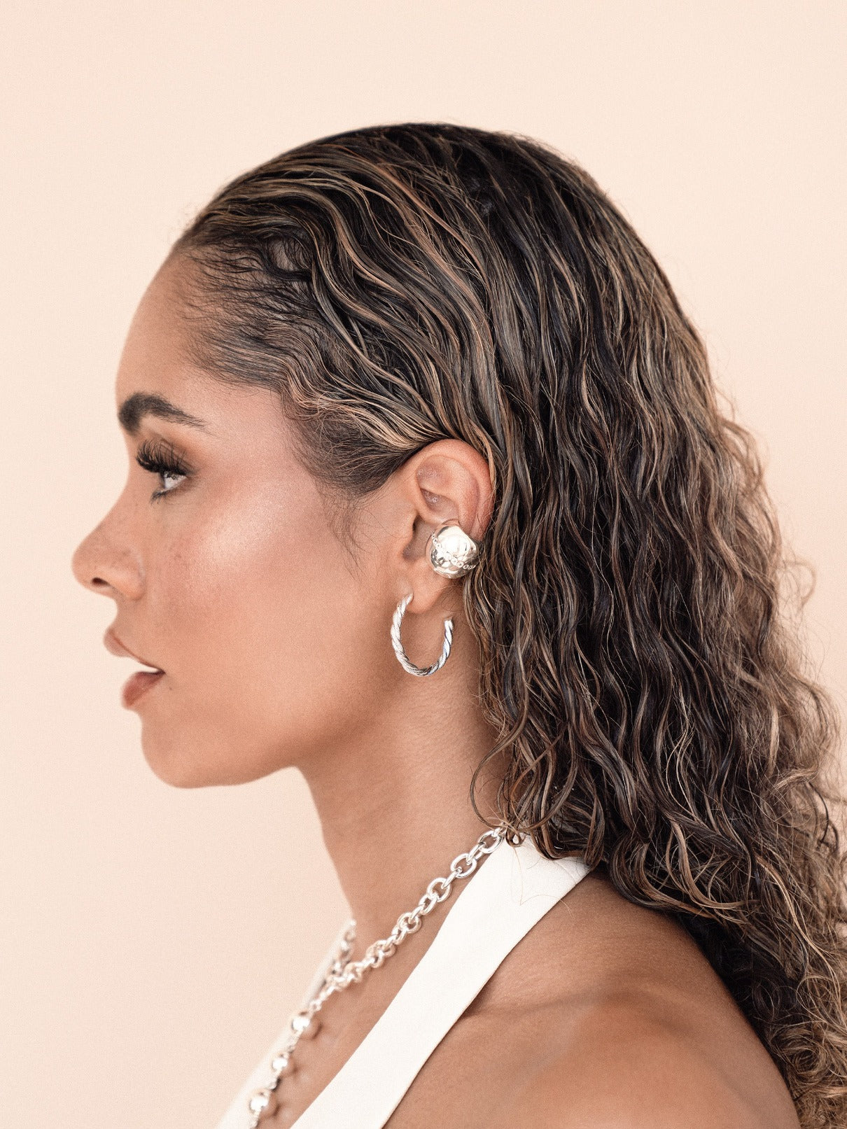 Center Crystal Line Chunky Ear Cuff Clear Crystal with Silver Plating model 3
