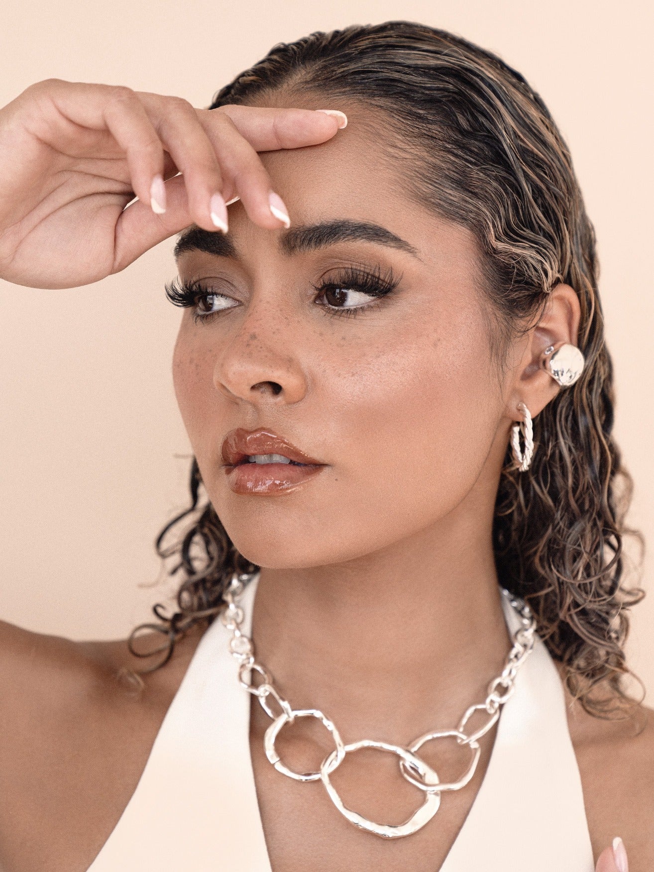 Center Crystal Line Chunky Ear Cuff Clear Crystal with Silver Plating model 4