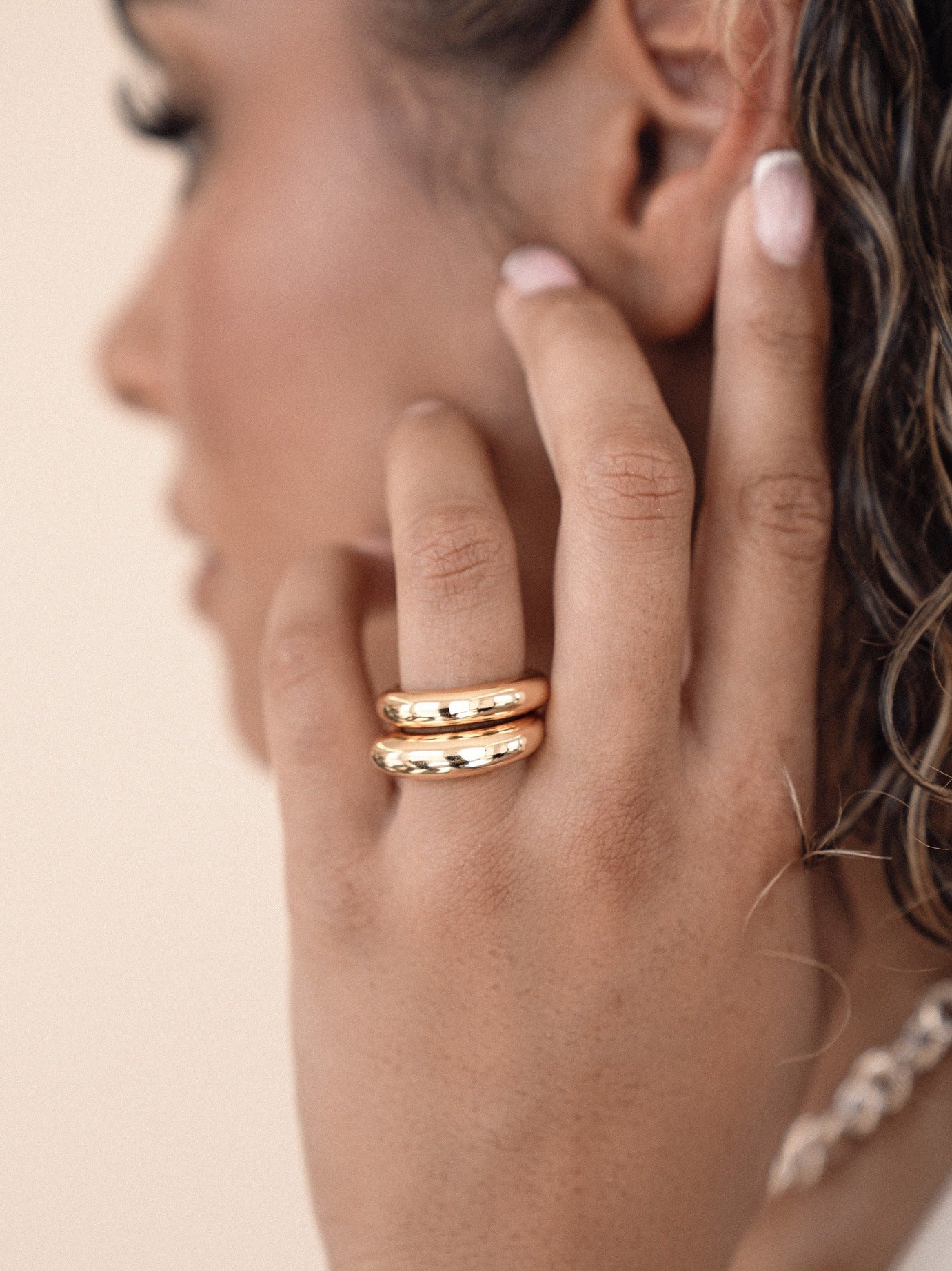Modern Dome Ring Set 18k Gold Plated model 2