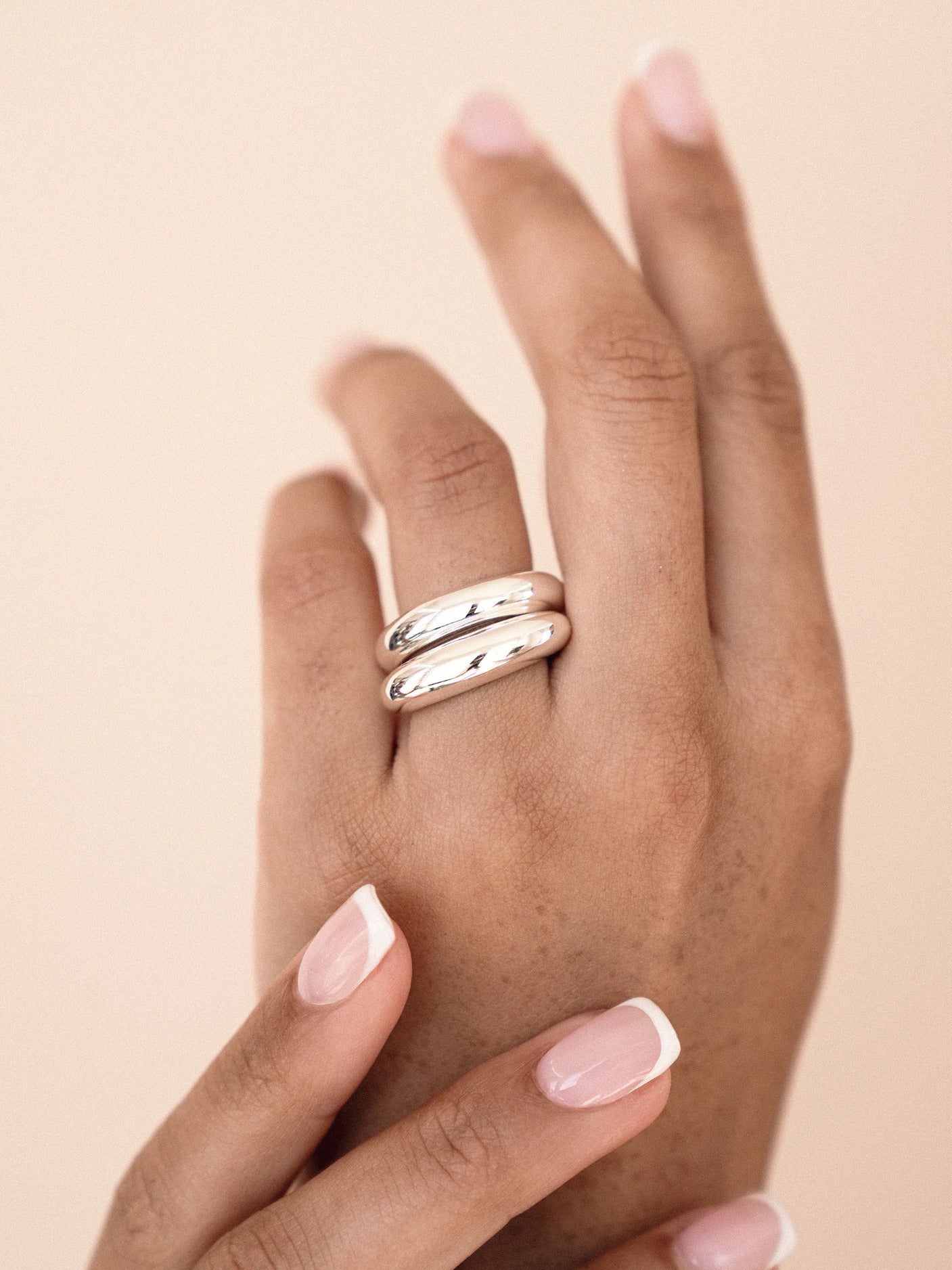 Modern Dome Ring Set Silver Plated model 2