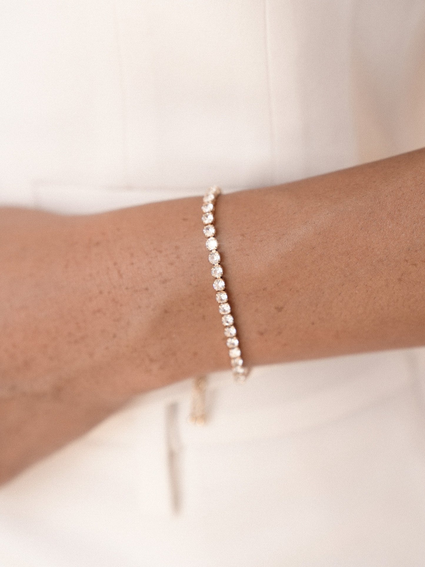 Adjustable Dainty Crystal Bracelet on model