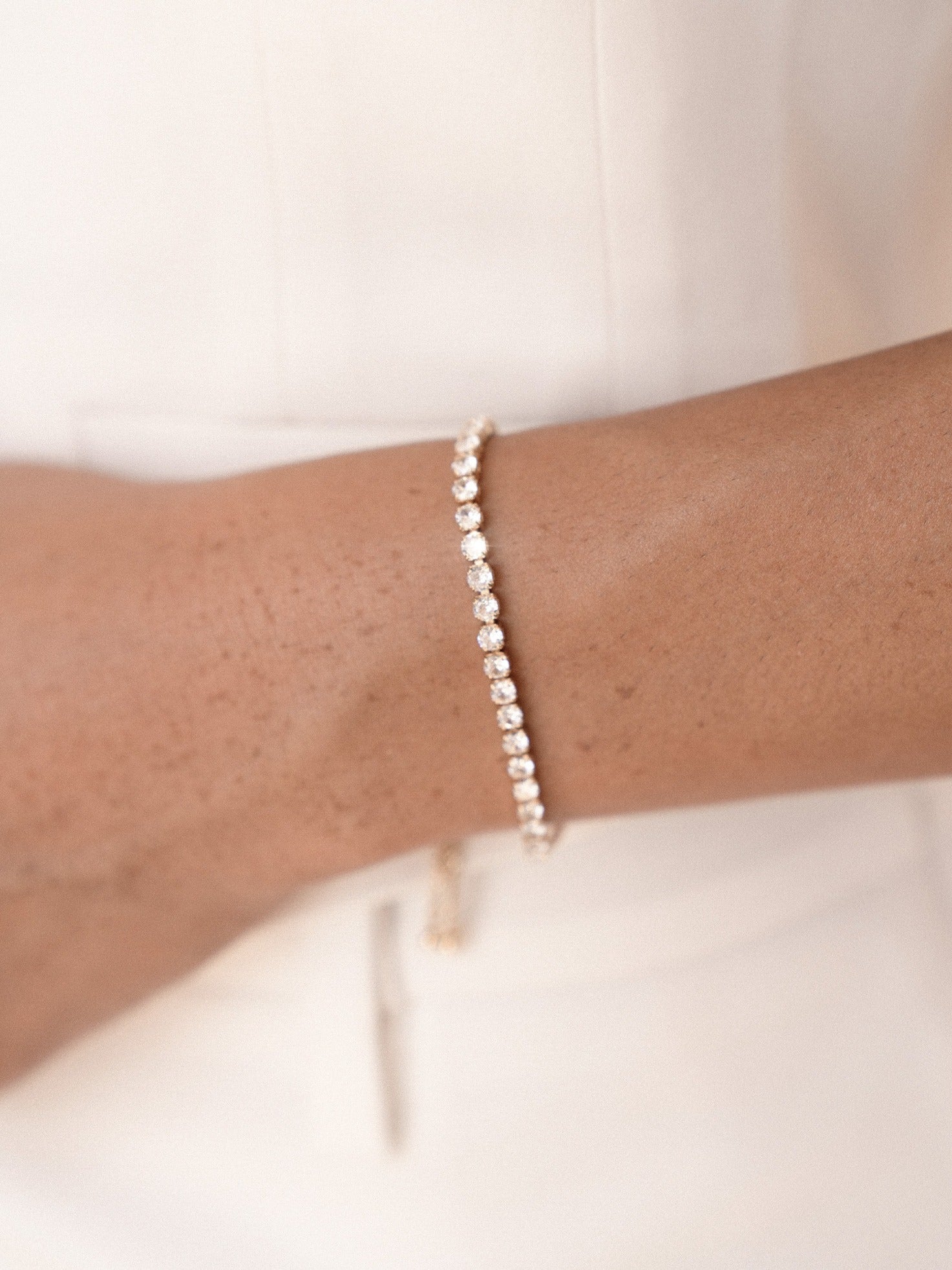 Adjustable Dainty Crystal Bracelet on model