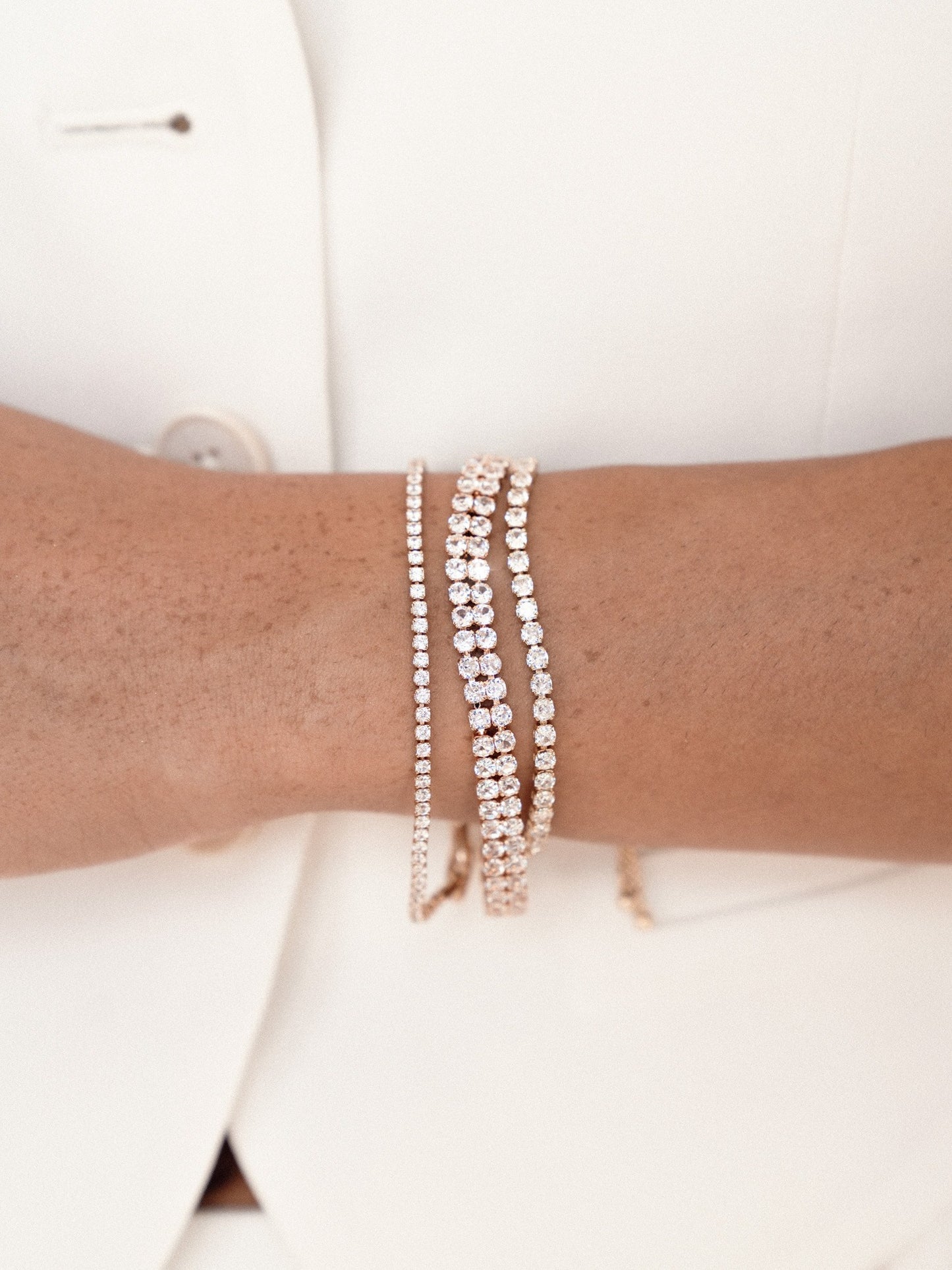 Adjustable Dainty Crystal Bracelet on model 3