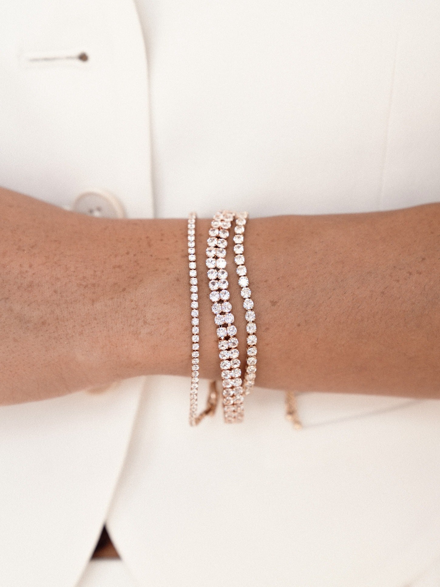 Adjustable Dainty Crystal Bracelet on model 3