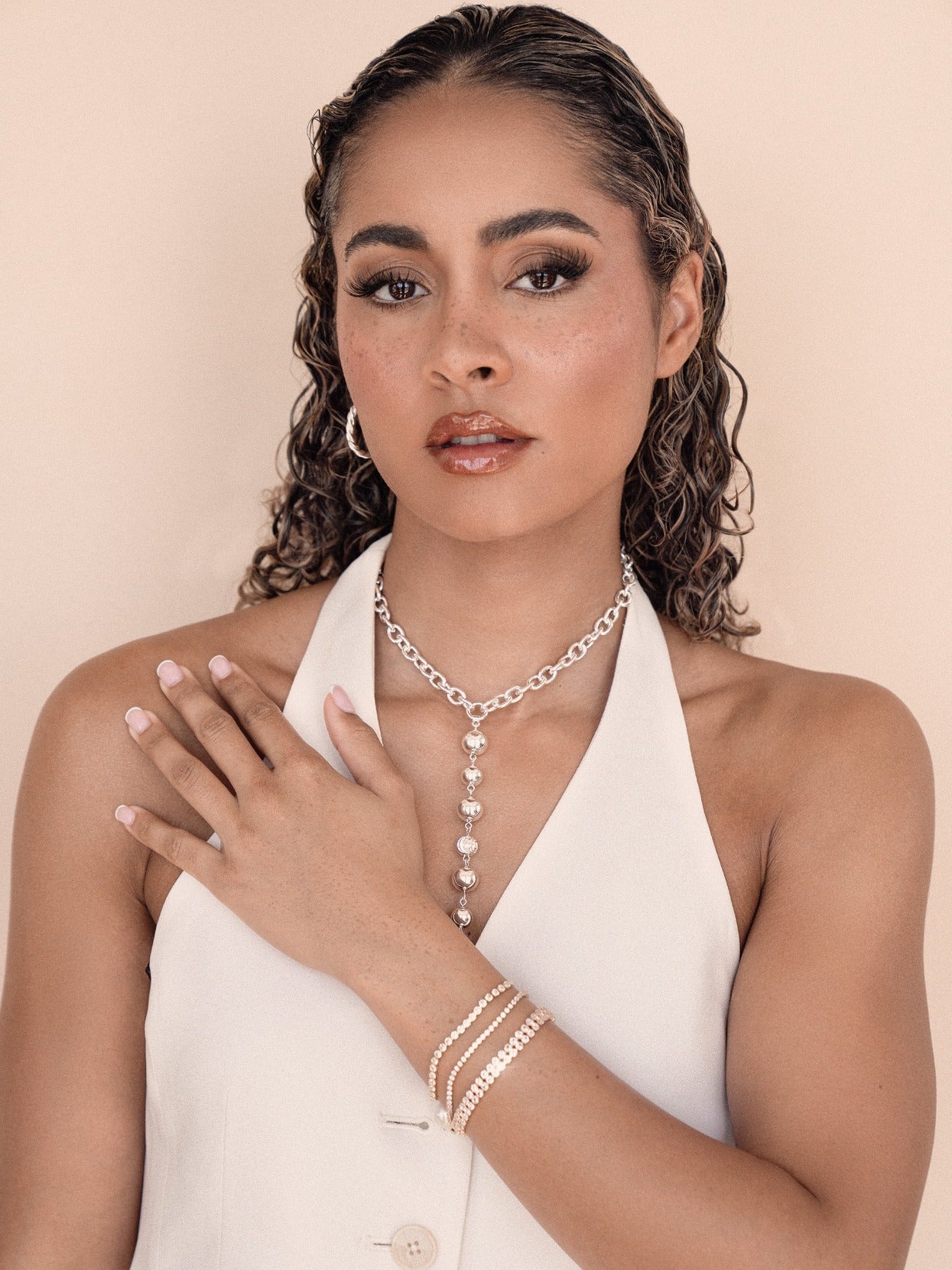 Adjustable Dainty Crystal Bracelet on model 2