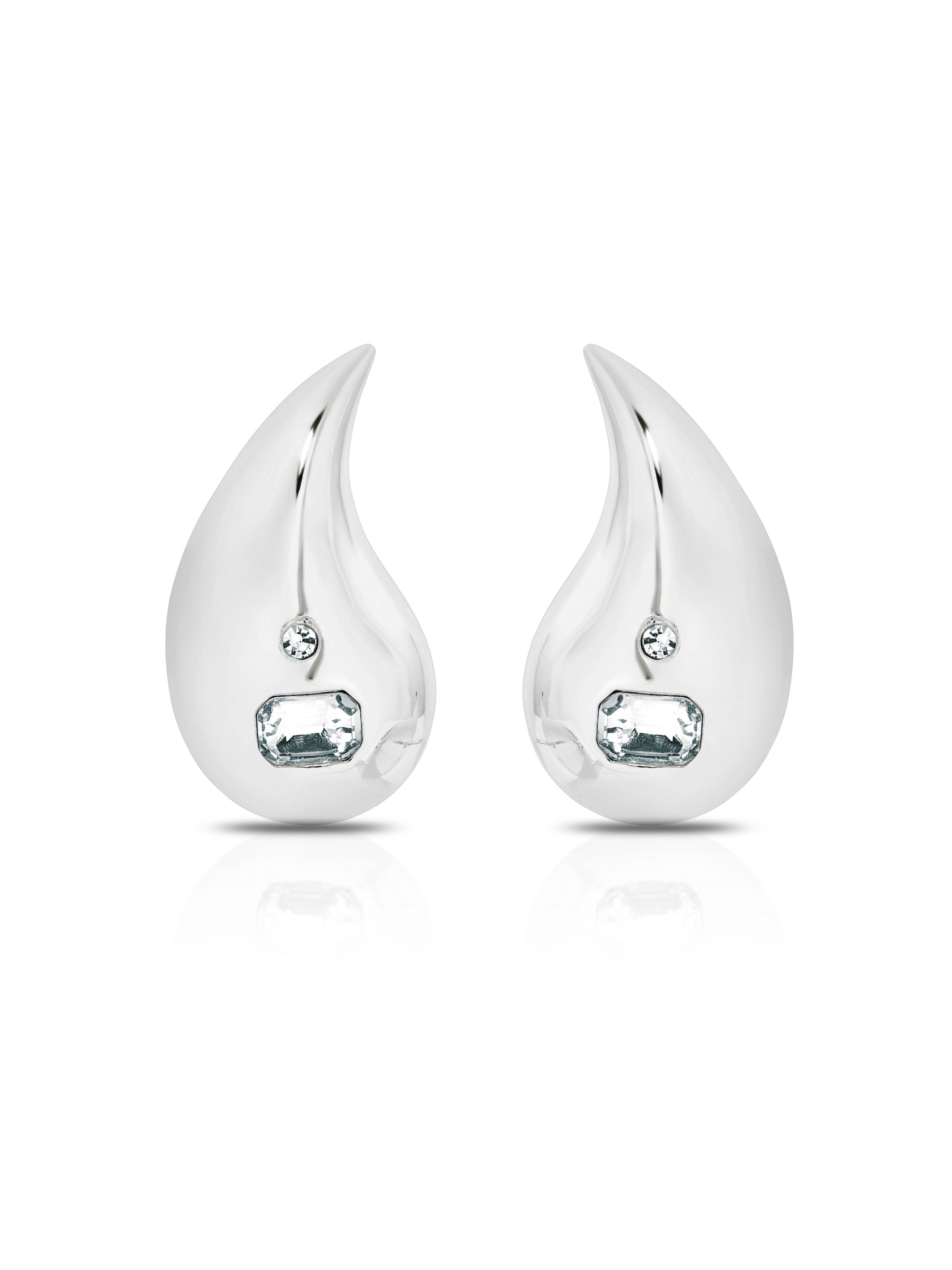 Droplet Earrings Clear Crystal with Silver Plating 2