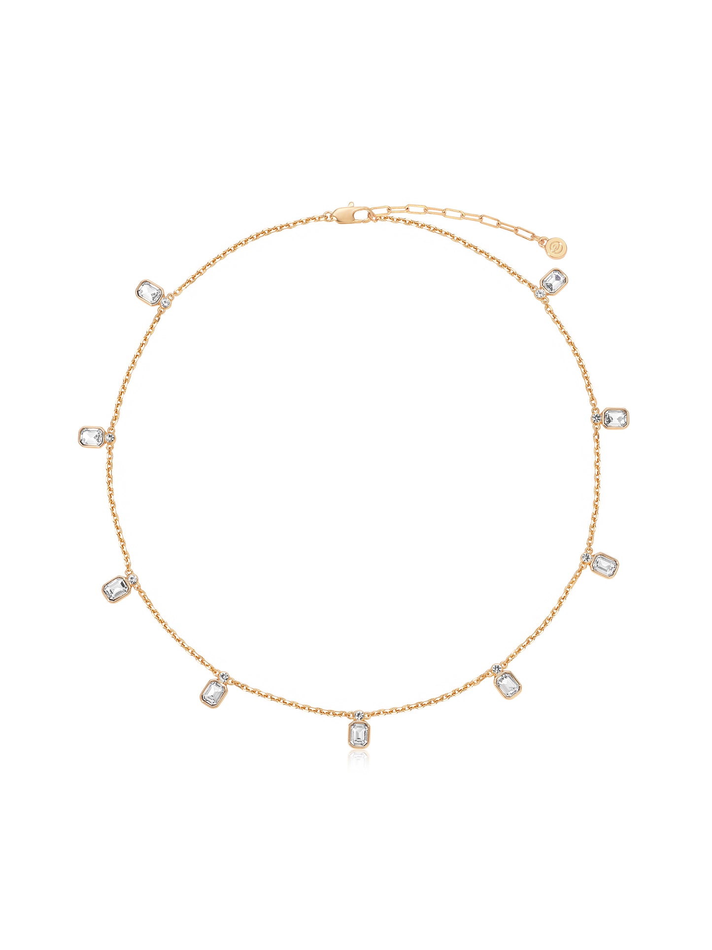 Emerald Deco Charm Necklace Clear Crystal with 18k Gold Plating