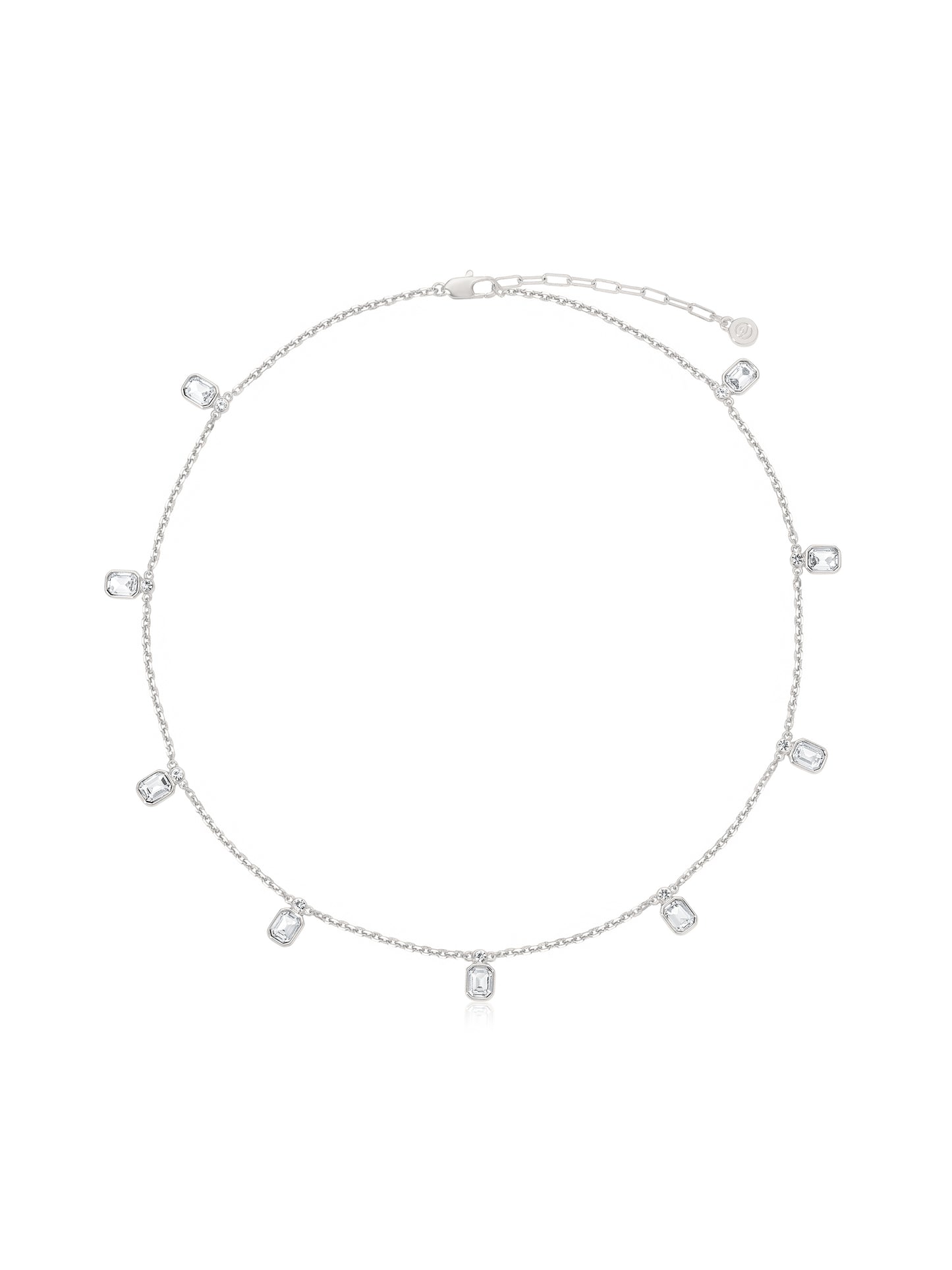 Emerald Deco Charm Necklace Clear Crystal with Silver Plating