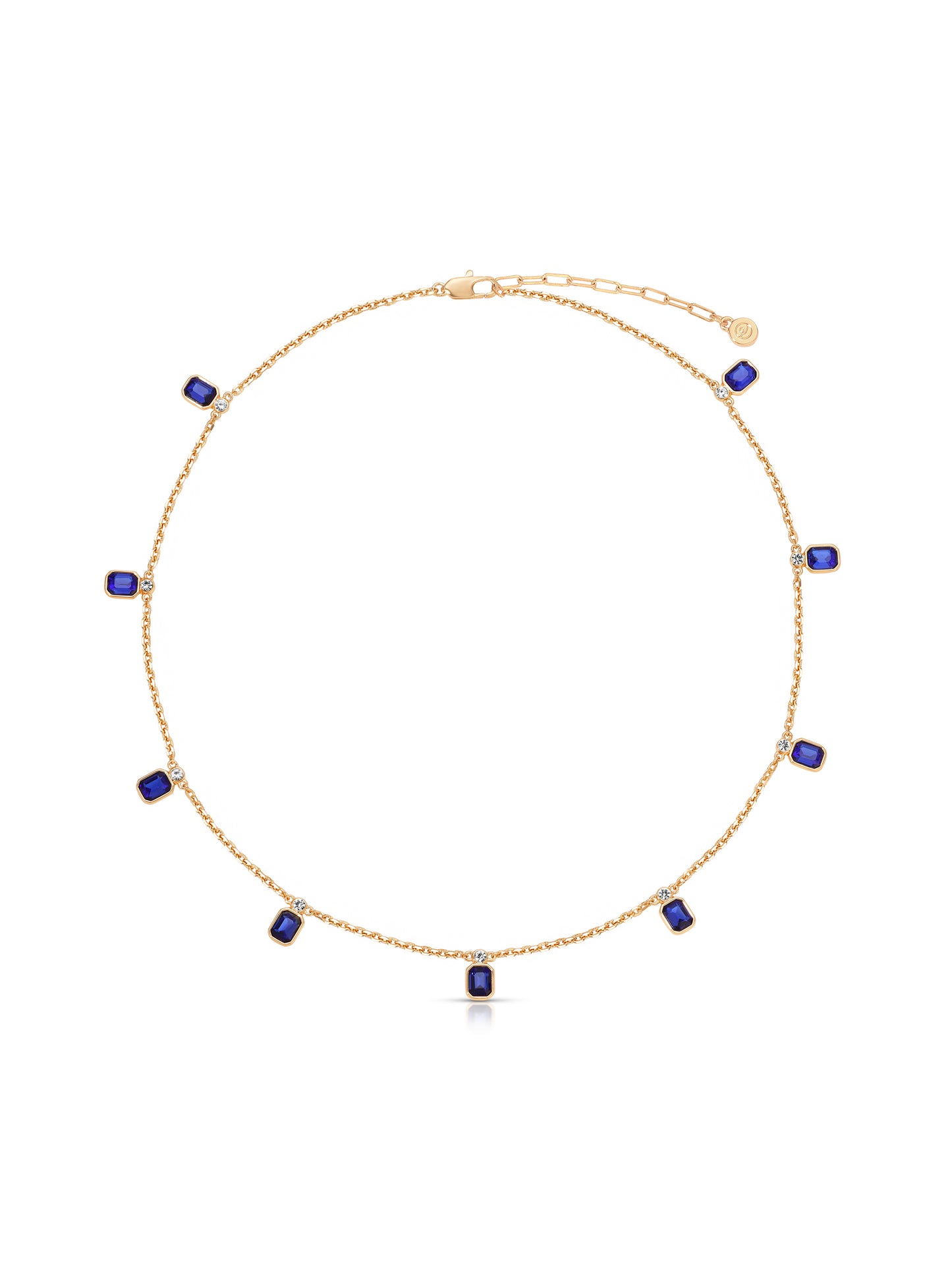 Emerald Deco Charm Necklace Sapphire Crystal with 18k Gold Plating