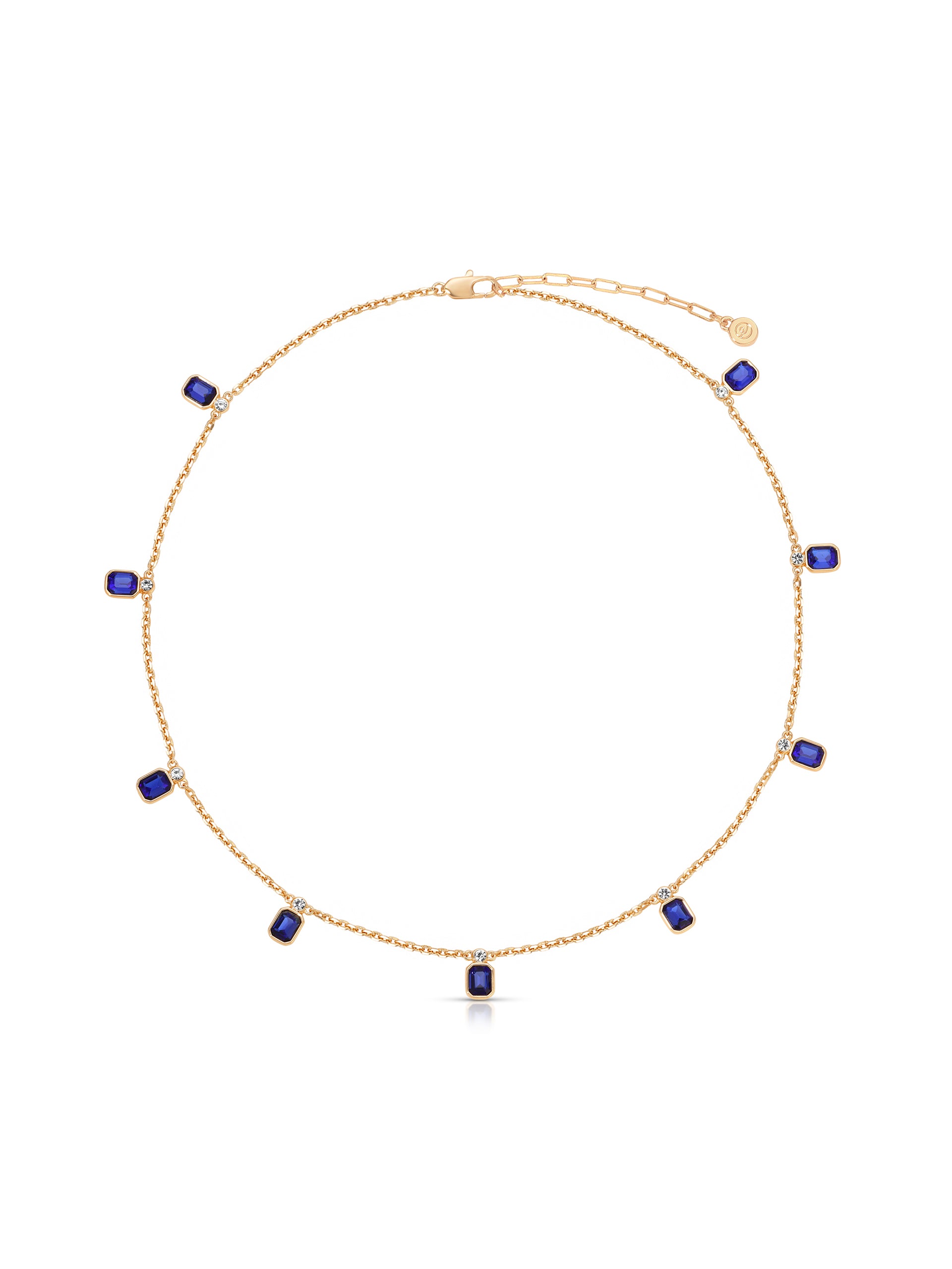Emerald Deco Charm Necklace Sapphire Crystal with 18k Gold Plating