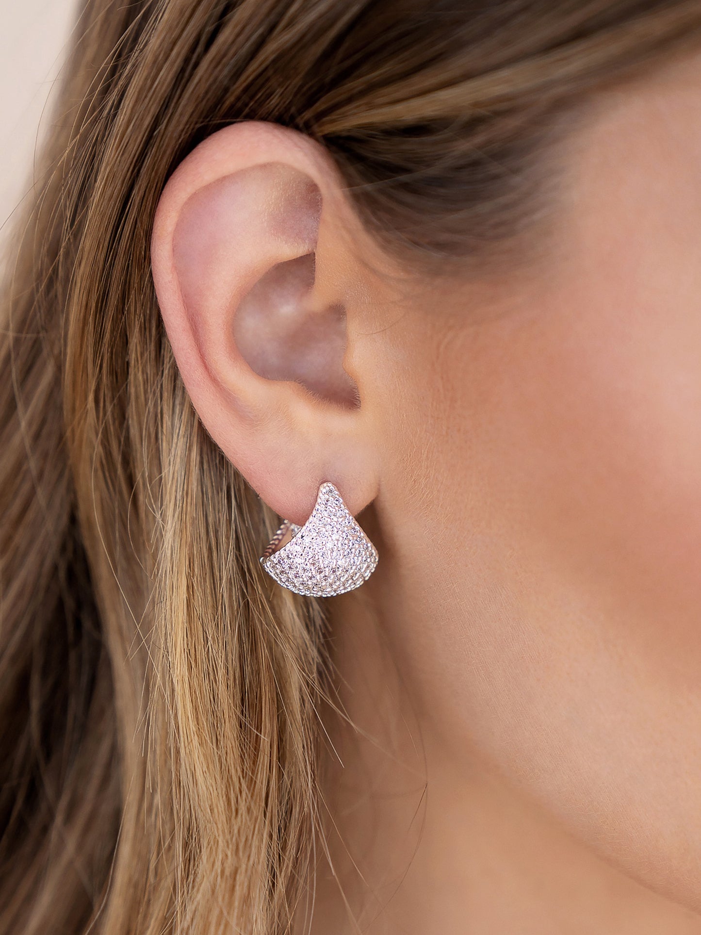 Pavé Encrusted Huggie Hoops Clear Crystal with Silver Plating model
