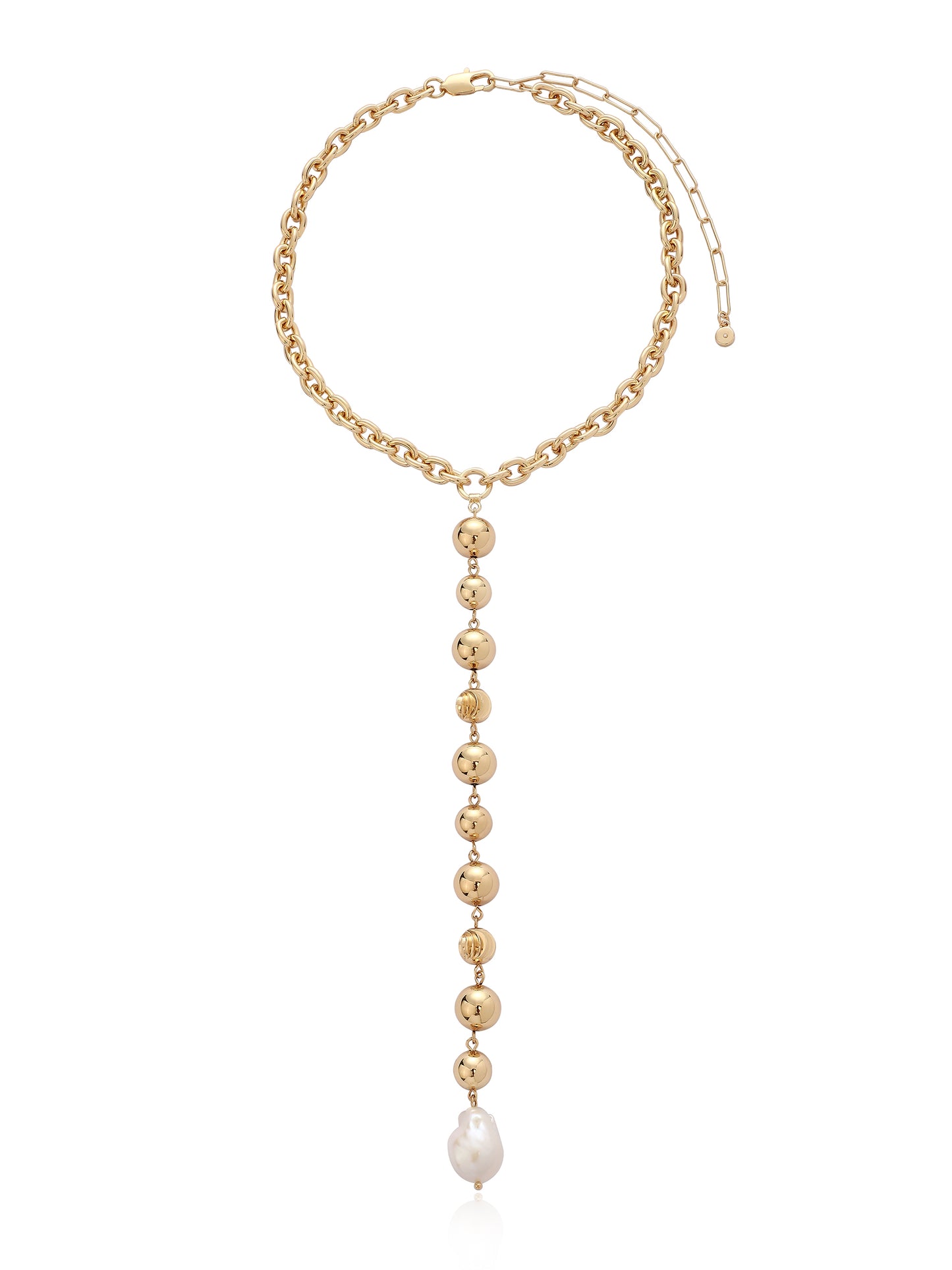 Deep Drop Pearl Lariat Necklace Pearl with 18k Gold Plating