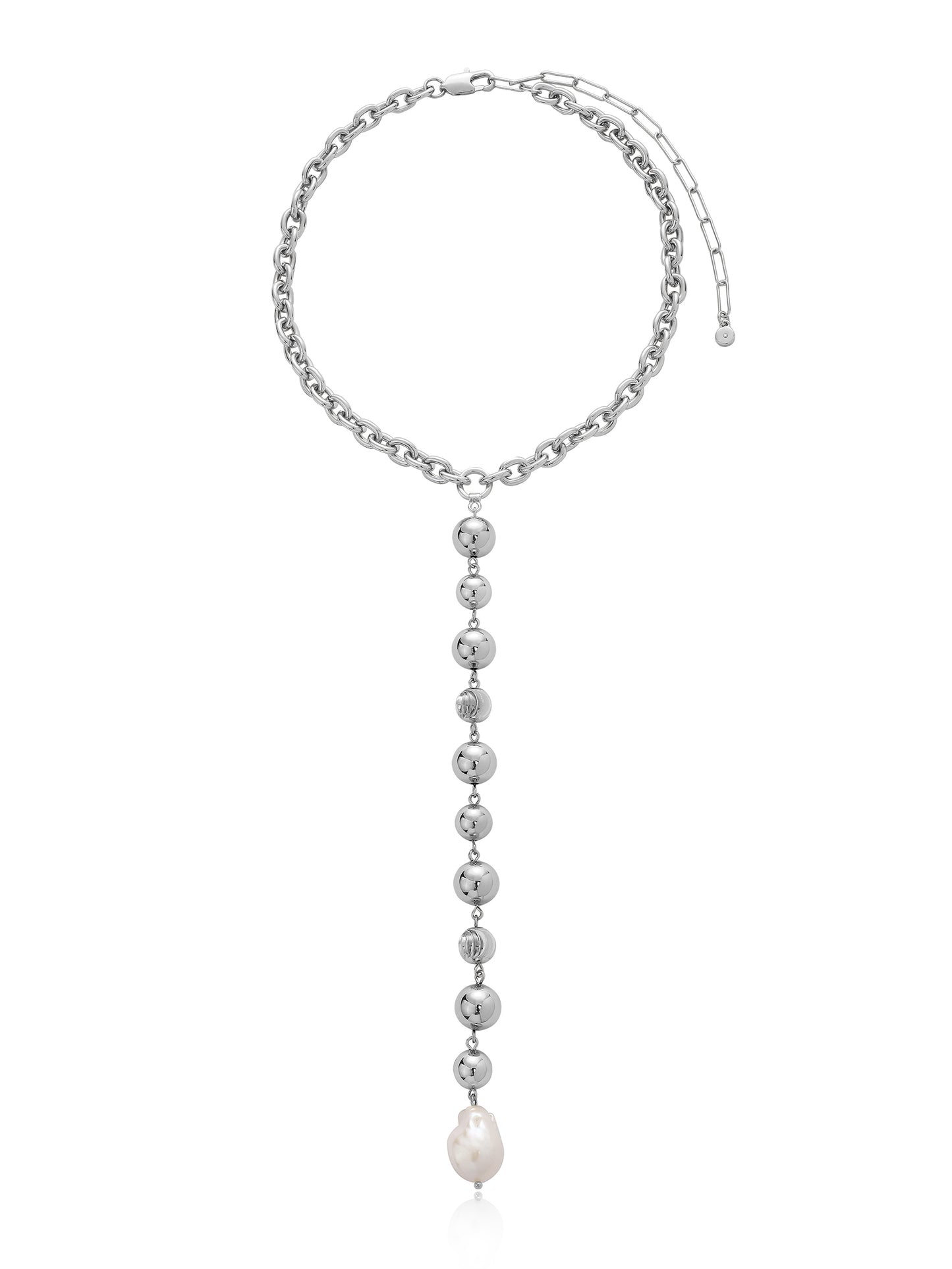 Deep Drop Pearl Lariat Necklace Pearl with Silver Plating