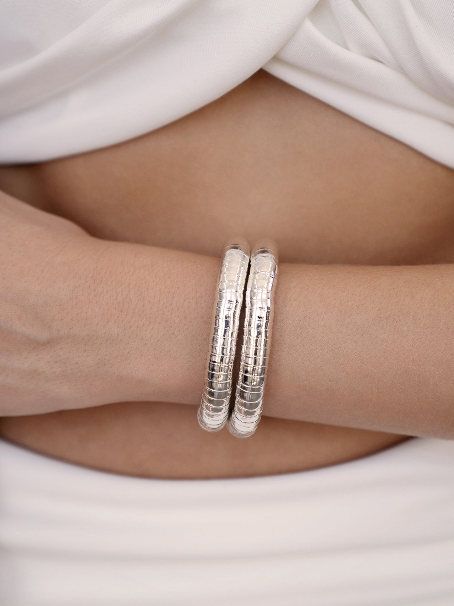 Liquid Gold Stretch Bracelet Set Silver Plated model